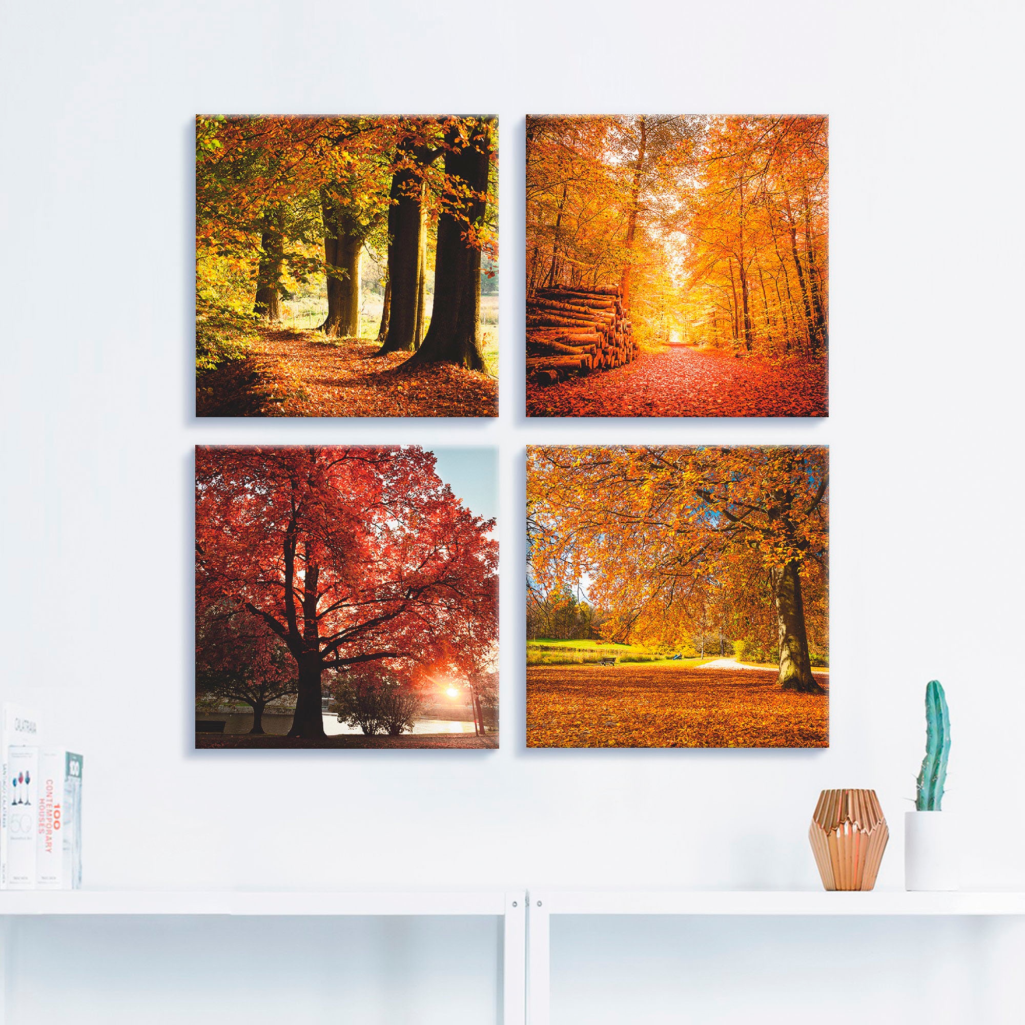 Artland Leinwandbild »Herbstlandschaft«, Bäume, (4 St.), 4er Set, verschiedene Größen