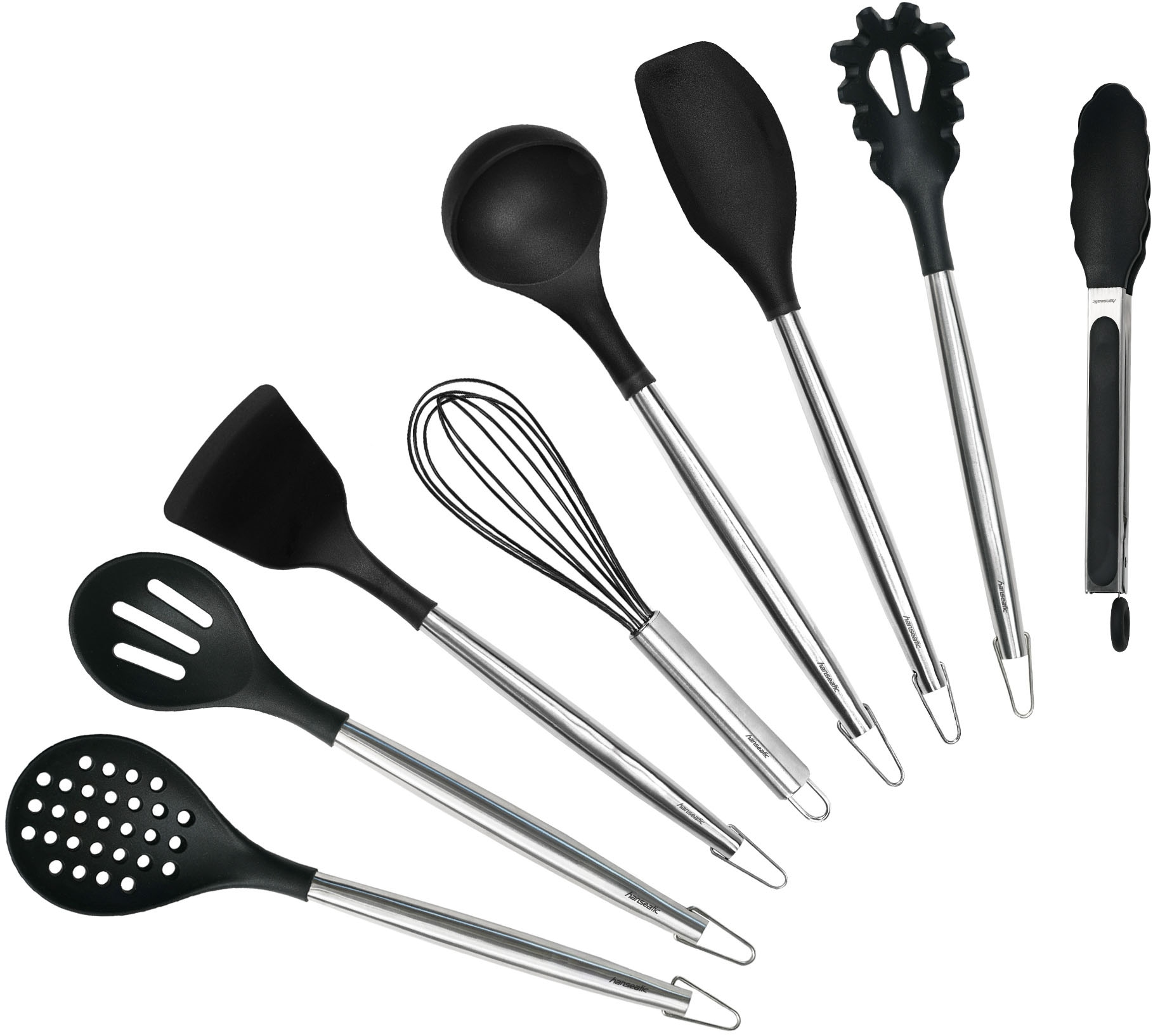 Hanseatic Kochbesteck-Set »PREMIUM, 8-tlg. Küchenhelfer-Set« mit Edelstahlgriffen und Aufhängung in schwarz