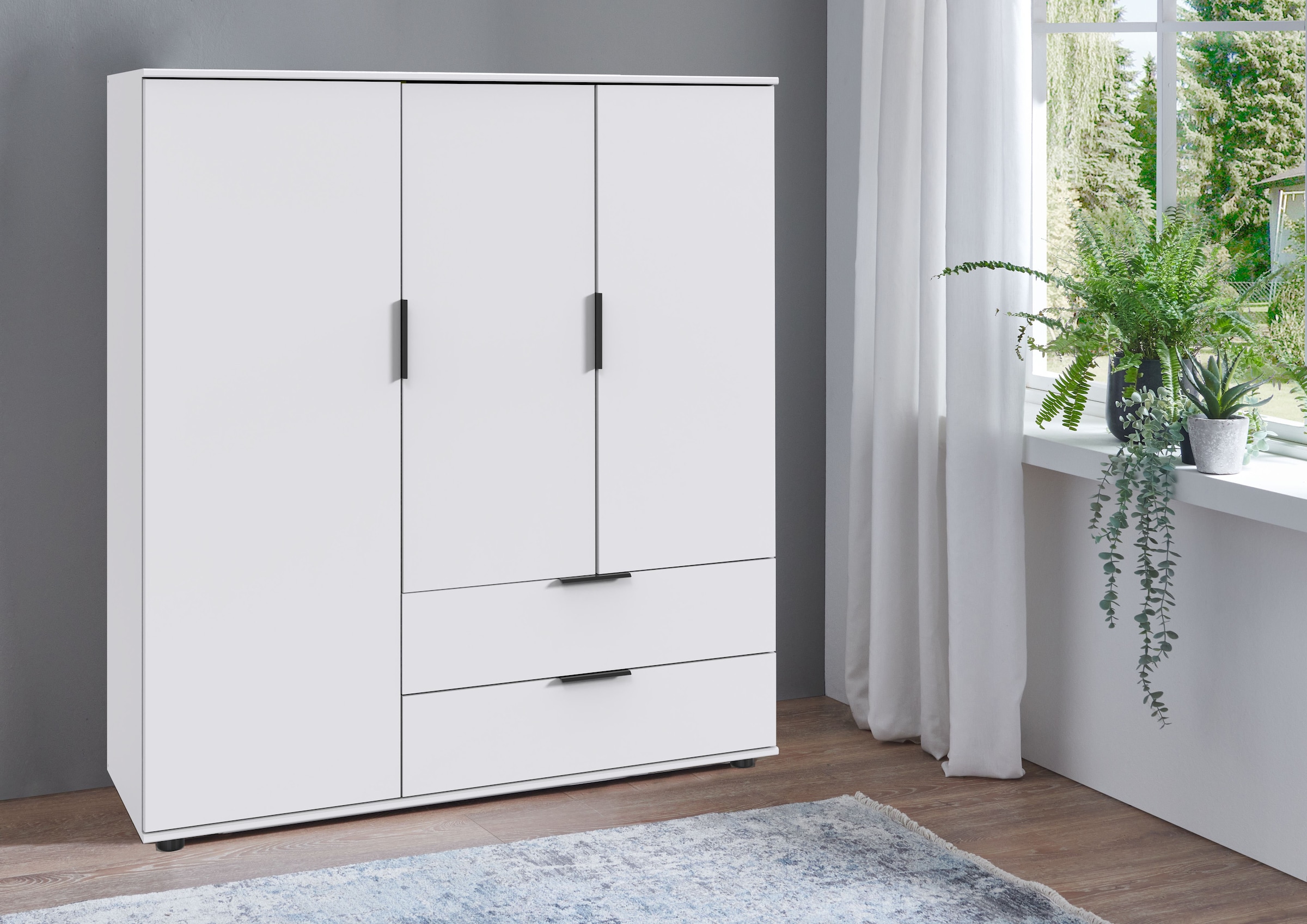 Wimex Wäscheschrank »Easy Plus Kleiderschrank Garderobe 2 Schubladen, 81 oder 130cm breit«, in verschiedenen Farben, moderne Optik mit schwarzen Metallgriffen