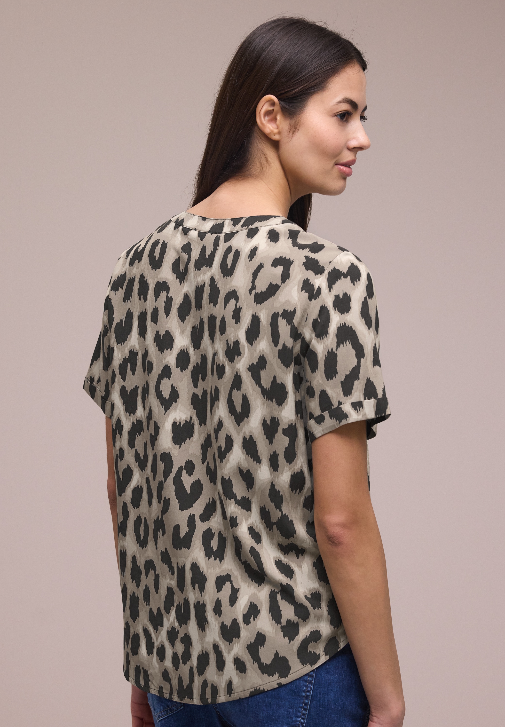 STREET ONE Kurzarmbluse Sommerbluse mit  Animal Print