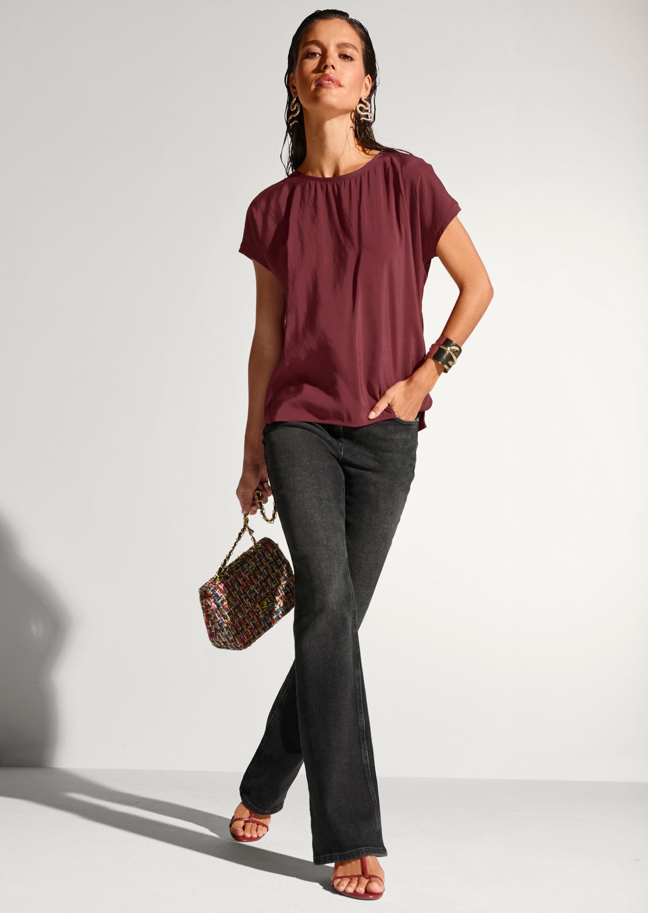 MADELEINE Kurzarmshirt »Blusenshirt Fließendes Viskose-Shirt mit Jersey-Rücken«