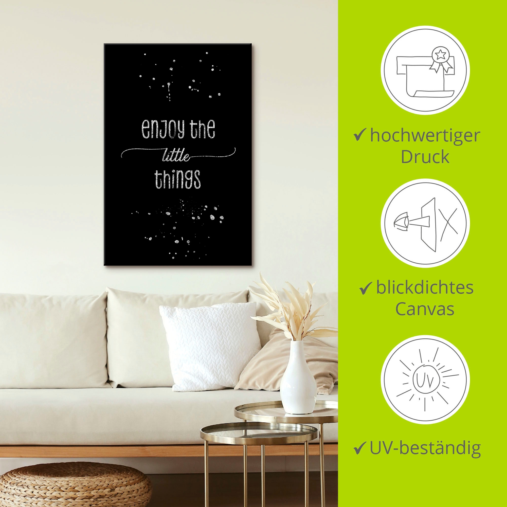 Artland Leinwandbild »Genieße die kleinen Dinge I« Sprüche & Texte 1 Stk. tlg. auf Holzrahmen gespannt