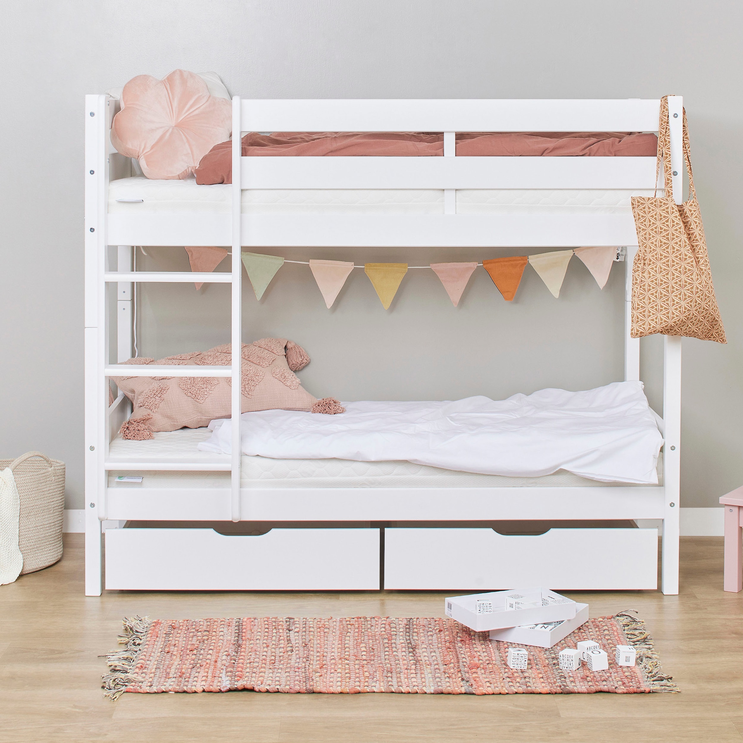 Hoppekids Etagenbett »ECO Comfort Kinderbett 90x200 oder 70x160 aus Massivholz in 4 Farben« TÜV, FSC und Nordisches Umweltzeichen – wahlweise mit Matratzen