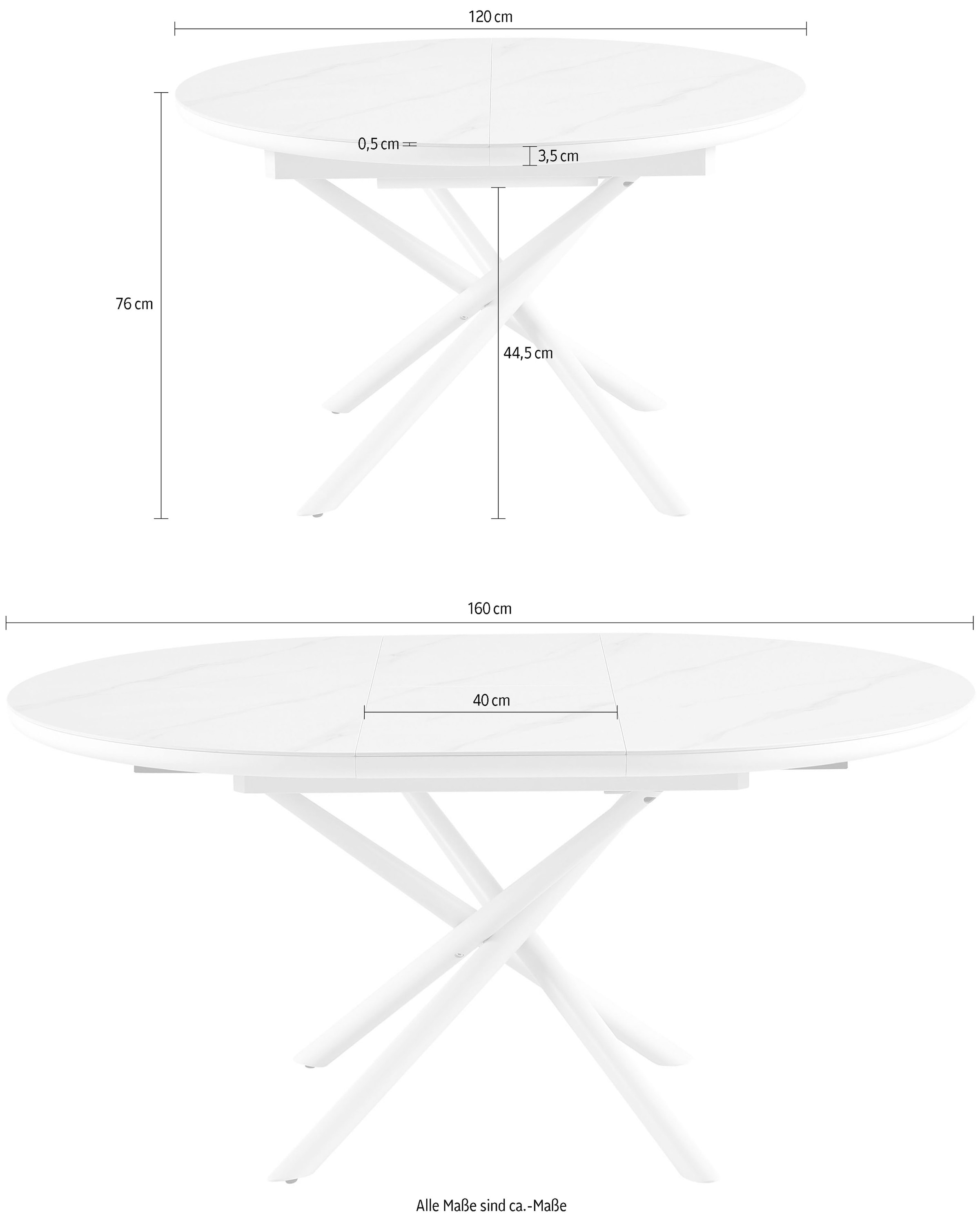 SalesFever Esstisch »Stuttgart«, rund, Keramik, ausziehbar auf 120 - 160 cm