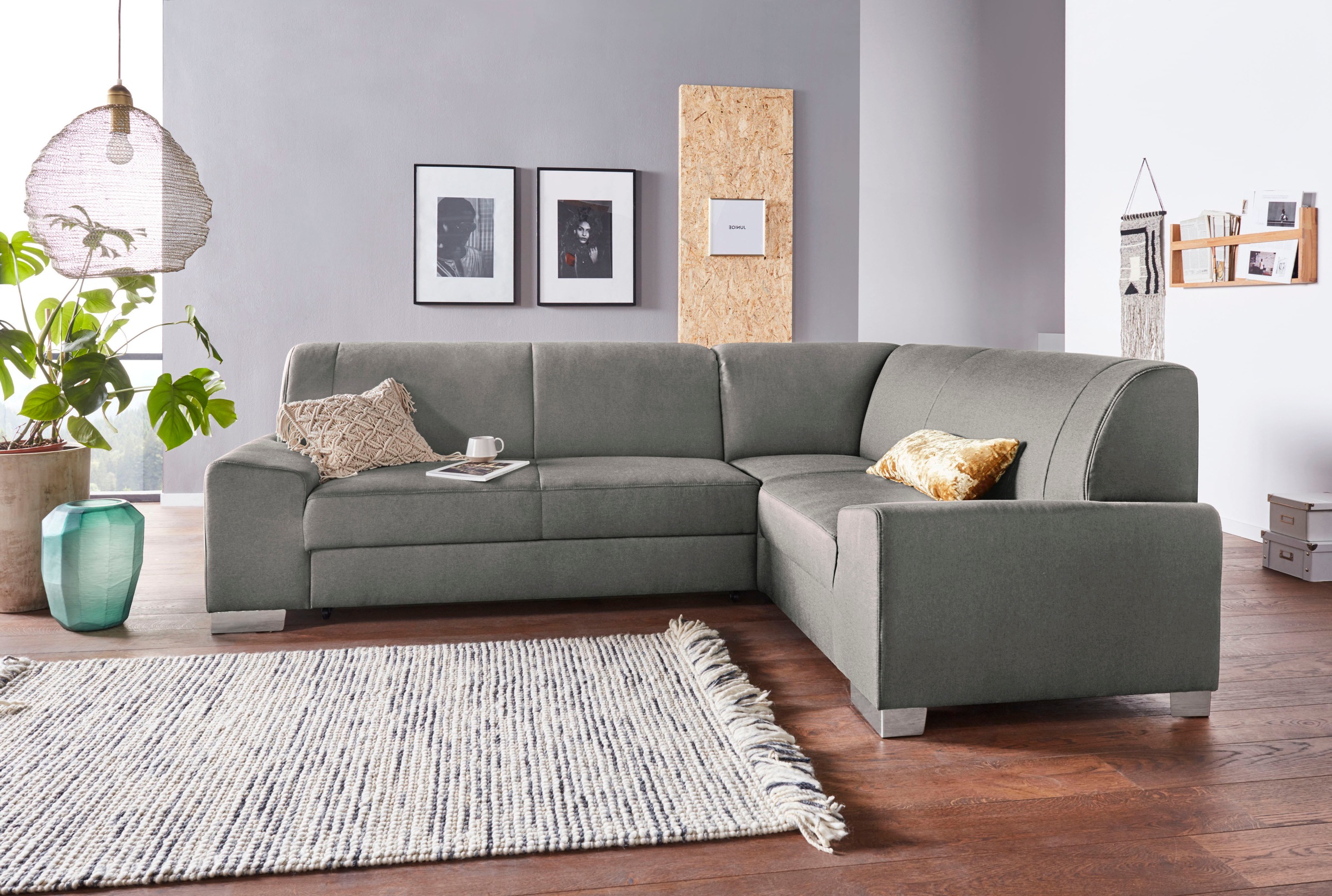 DOMO collection Ecksofa »Anzio in kubischer Formensprache, flache Armlehnen, L-Form«, Wahlweise mit Bettfunktion und Federkern für hohen Sitzkomfort