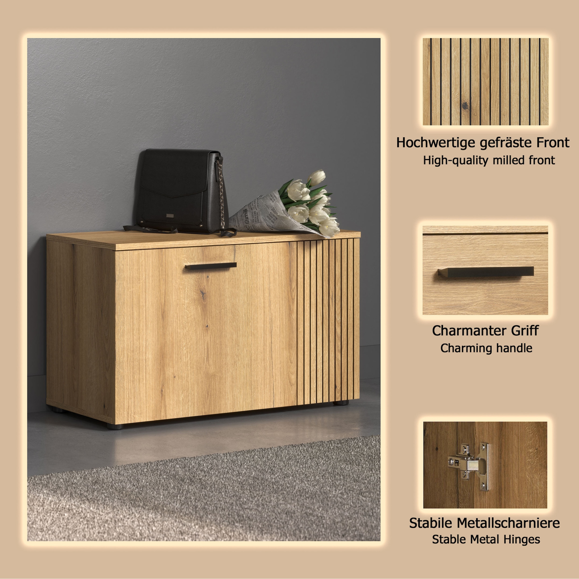 Home affaire Sitzbank »Amrum« 1 Stk. tlg. Schuhbank mit 2 Türen & 2 Einlegeböden - (B/T/H) 80/36/49 cm