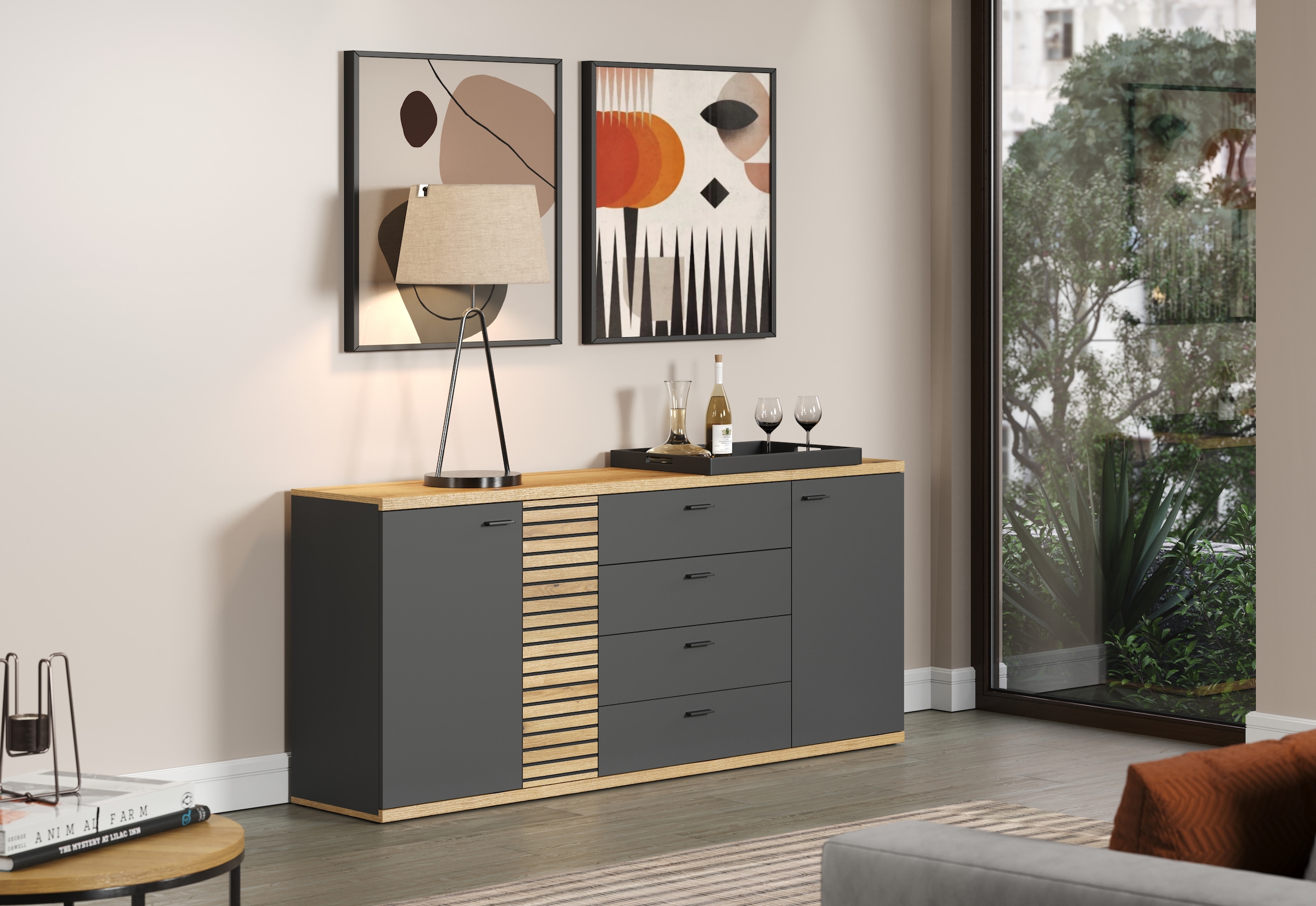 INOSIGN Sideboard »Galway«, Kommode mit angesagter Rillenoptik und Soft-Close - 186/42/85 cm