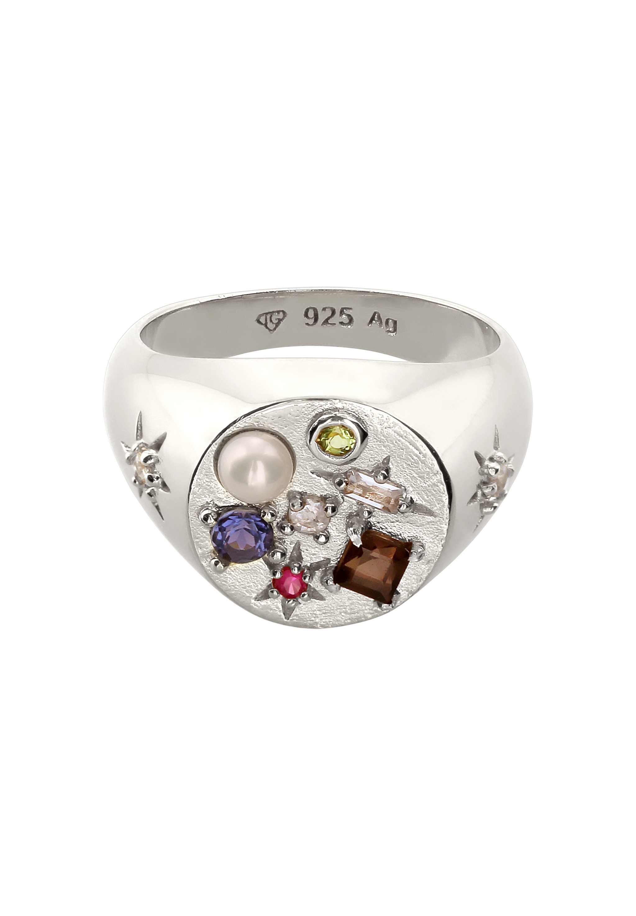 Elli Premium Siegelring »Ring Siegelring Vintage Saphir Quarz Mondstein Perle 925 Sterling Silber«