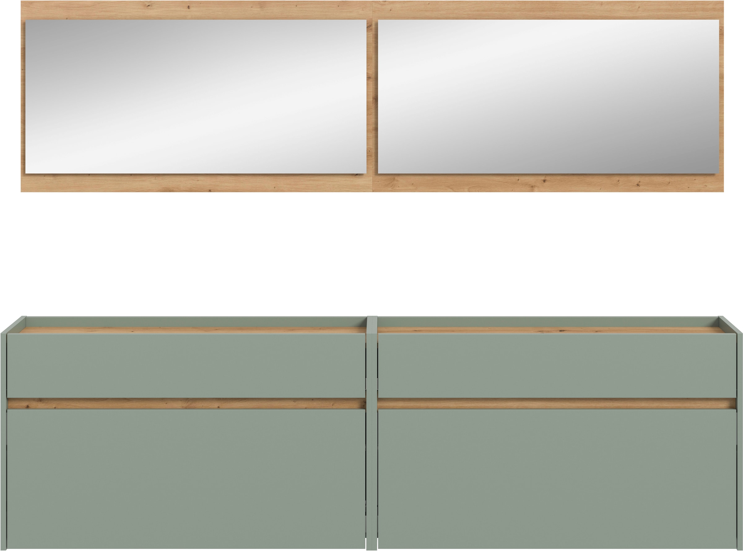 Home affaire Garderoben-Set »EVRID, 4-teilig, Breite 220 cm, individuell hängbar & erweiterbar« best. aus: 2x Kommode und 2x Spiegel, 4 Stk. tlg.