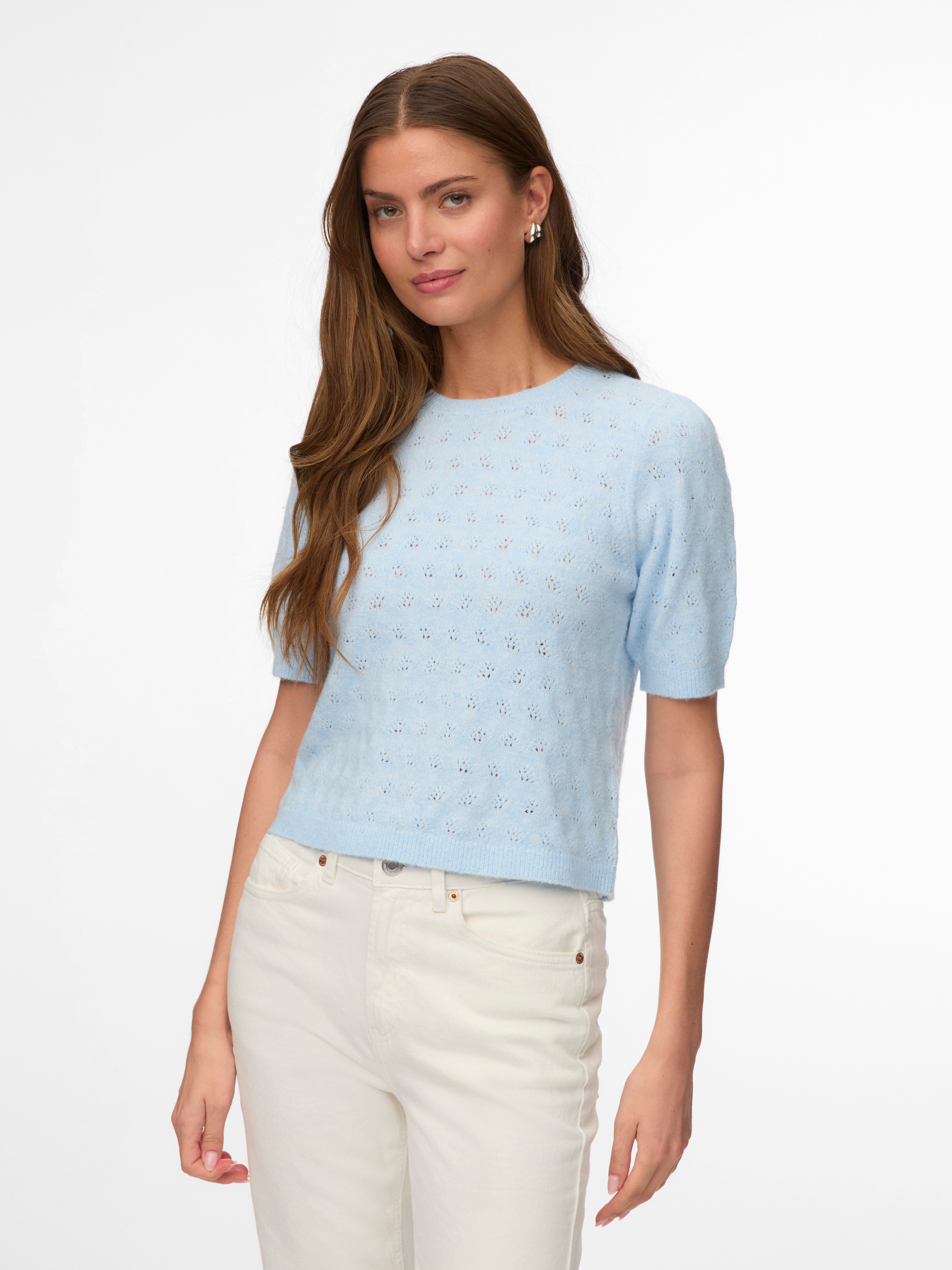 Vero Moda Kurzarmpullover »VMDOFFY STITCH 2/4 O-NECK PULLOVER NOOS« Materialmix, regular fit