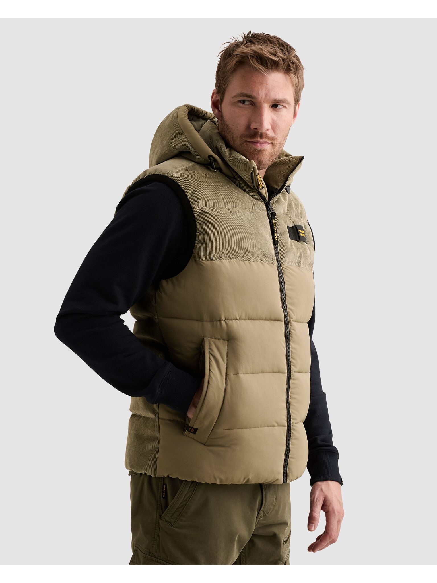 PME LEGEND Cordweste mit Besatz in Cord-Optik, mit Kapuze