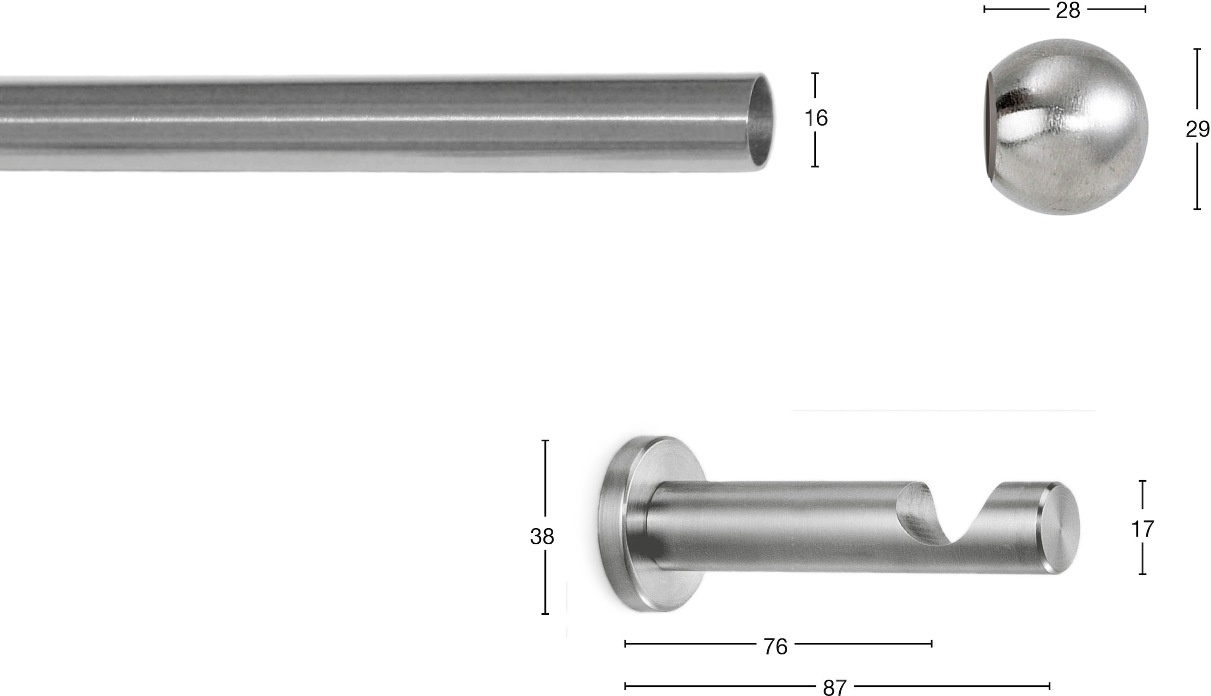 GARESA Gardinenstange »KUGEL«, 1 läufig-läufig, Wunschmaßlänge, Vorhanggarnitur, verlängerbar, Kugel, edelstahl optik, ohne Ringe
