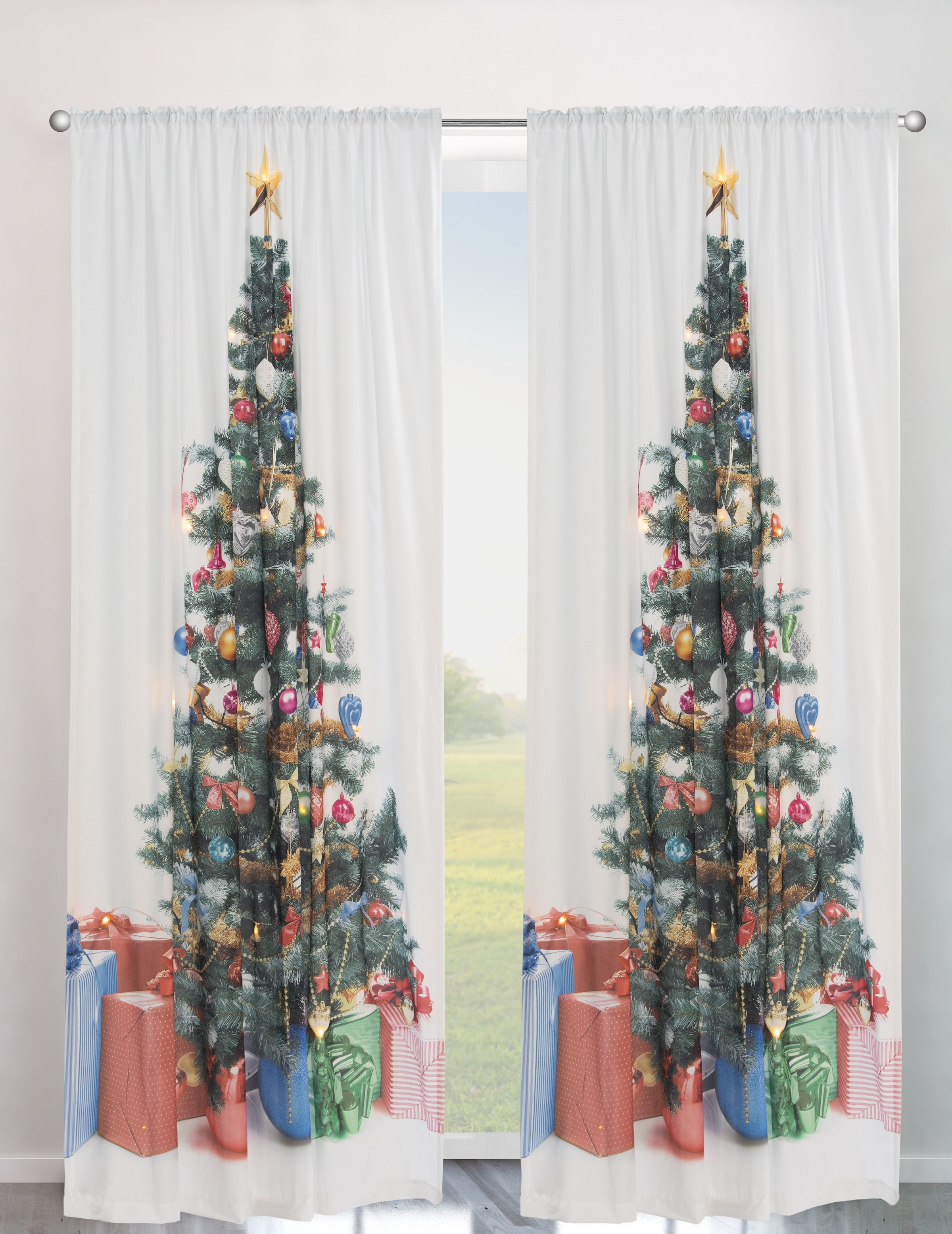 my home Vorhang »Xmas Tree W/LED«, (1 St.), Blickdicht, Tannenbaum,  weihnachtlich, HxB: 230x140, 15 LED-Lichter online bei OTTO