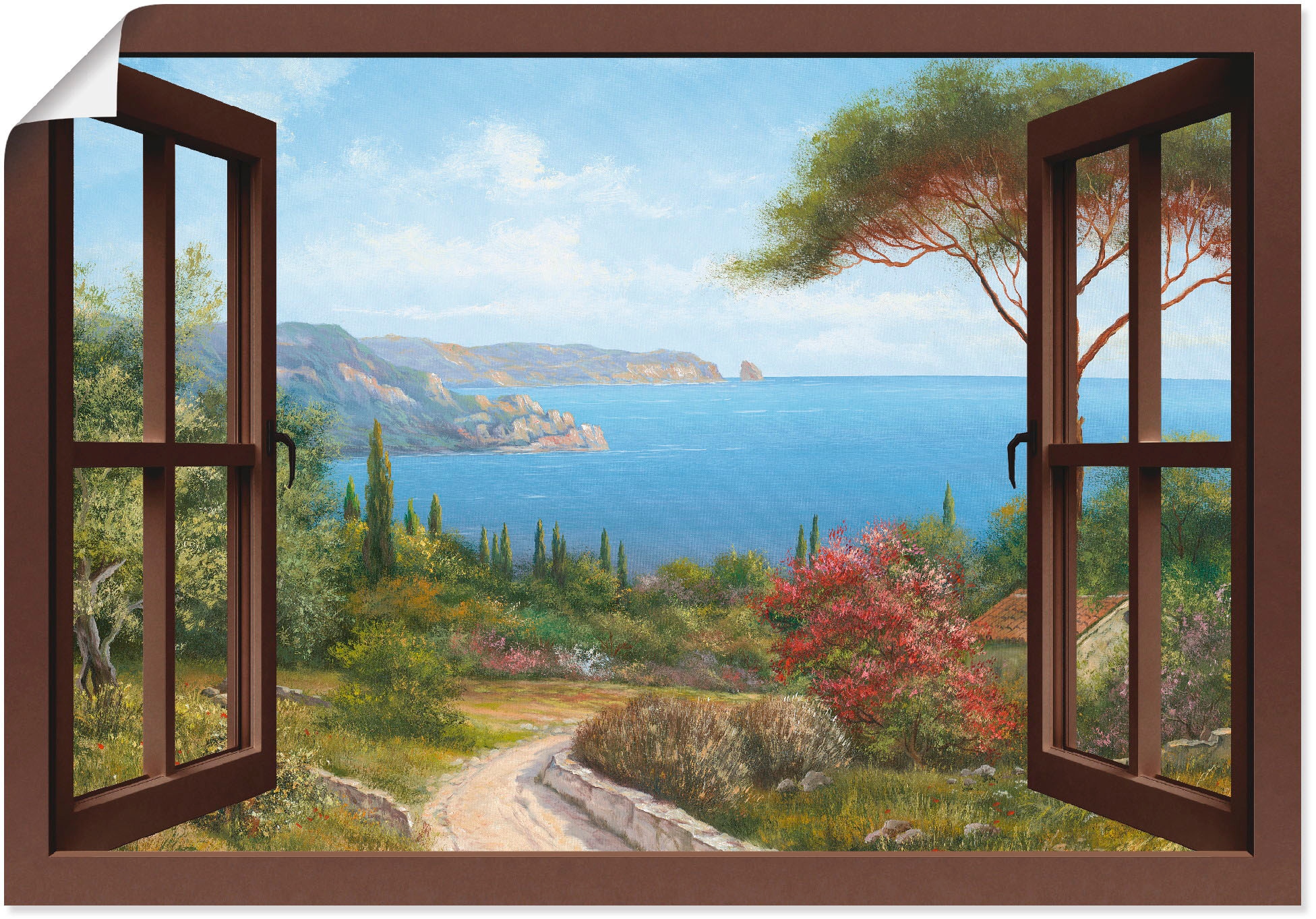online Größen Wandbild OTTO Fensterblick, Artland oder St.), Wandaufkleber in bestellen »Fensterblick bei versch. Poster als Leinwandbild, (1 Frühlingsmorgen«,