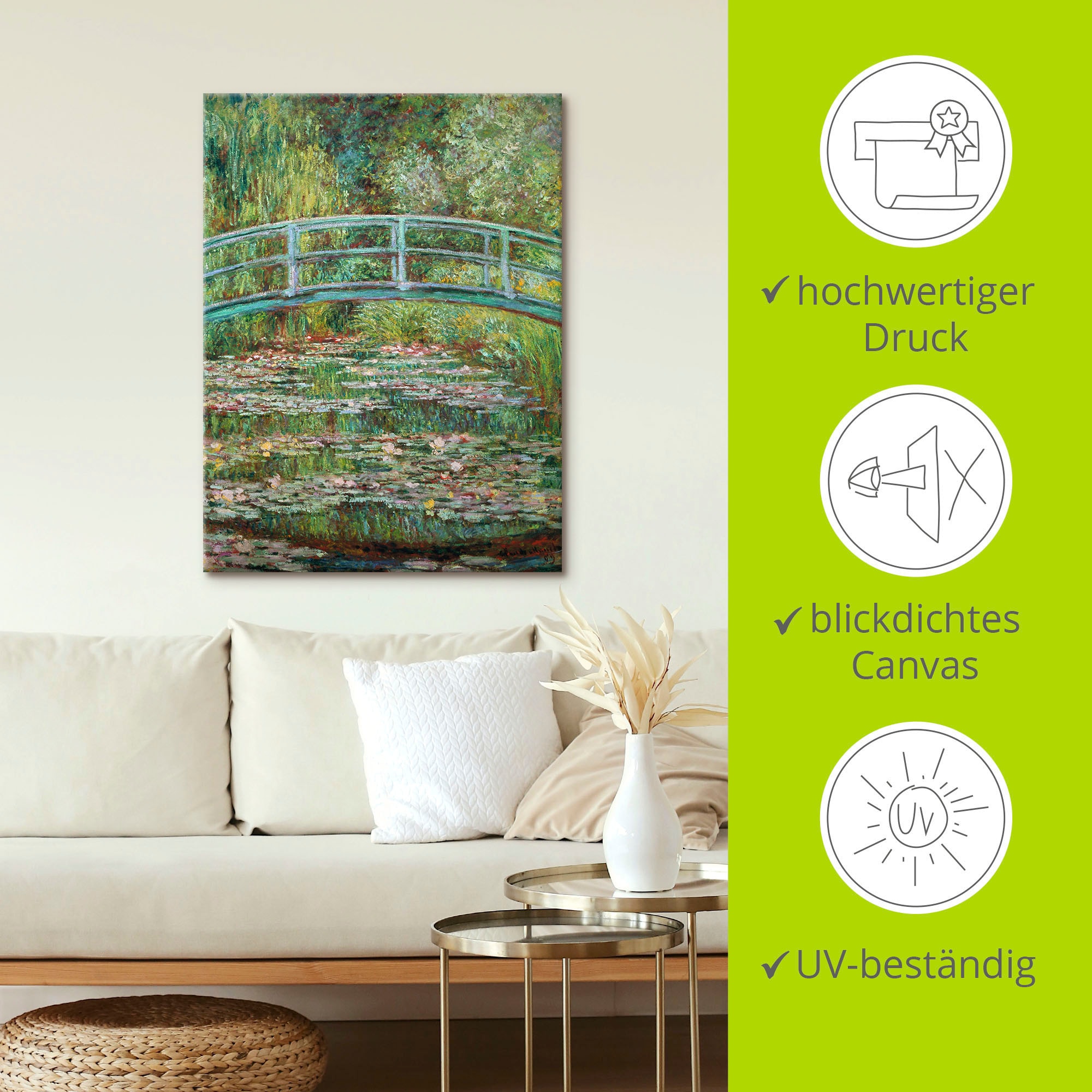 Artland Leinwandbild »Japanische Brücke. 1899.« Gewässer 1 Stk. tlg. auf Holzrahmen gespannt