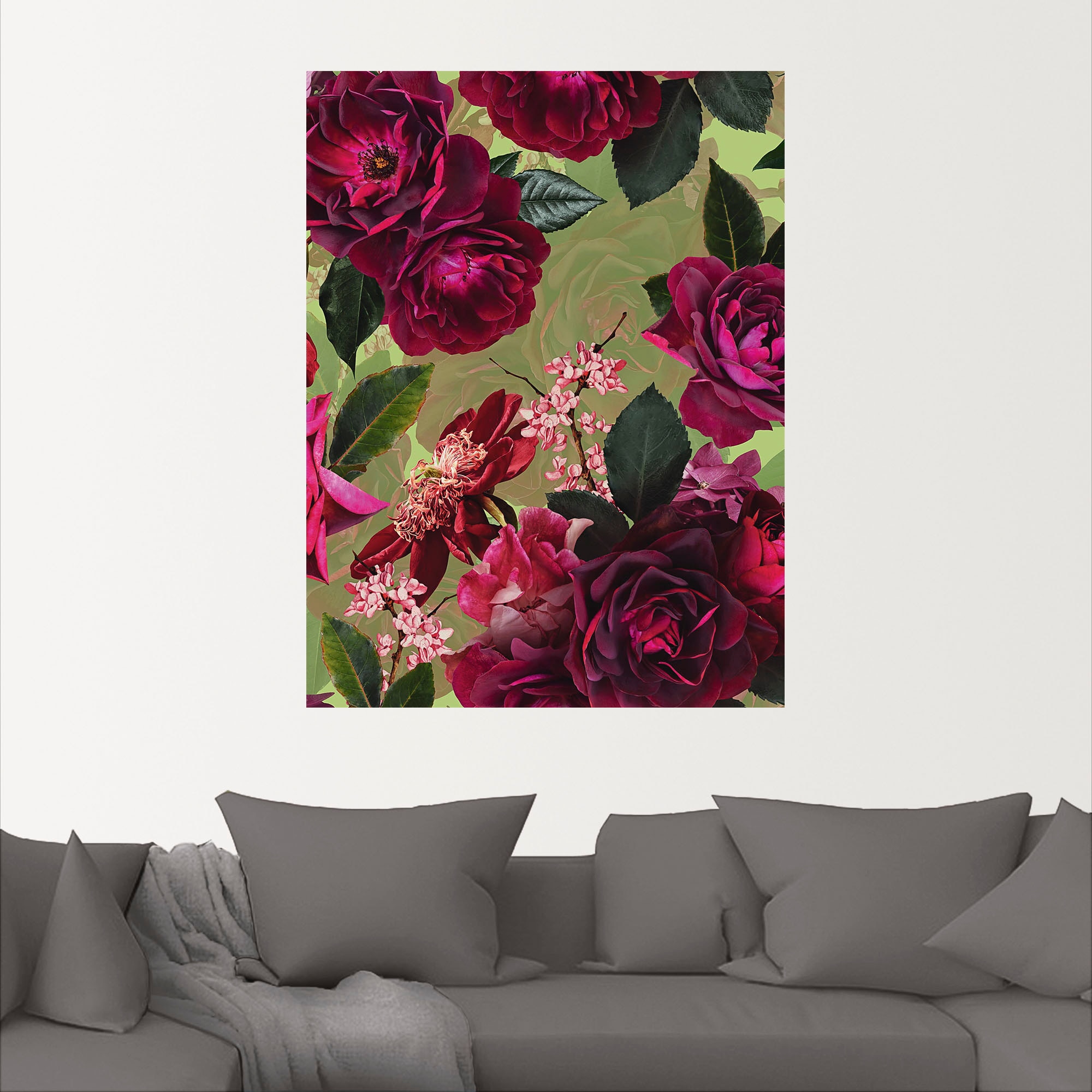Artland Wandbild »Dunkle Rosen auf Grün«, Blumenbilder, (1 St.), als Alubild, Outdoorbild, Leinwandbild, Poster, Wandaufkleber