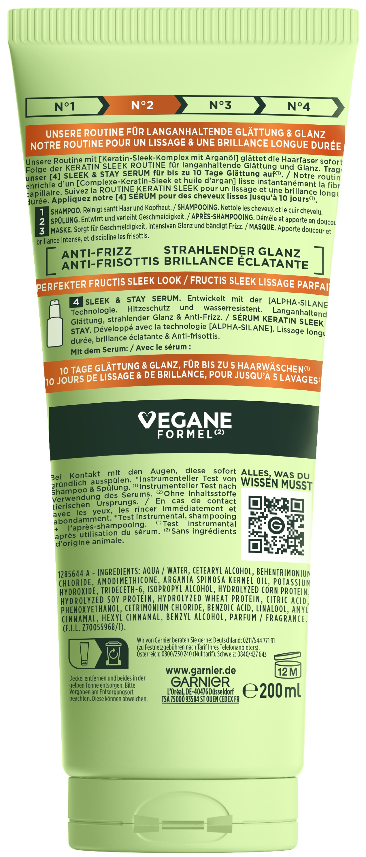 GARNIER Haarspülung »Garnier Fructis Keratin Sleek Spülung«, (Packung, 6 tlg.)