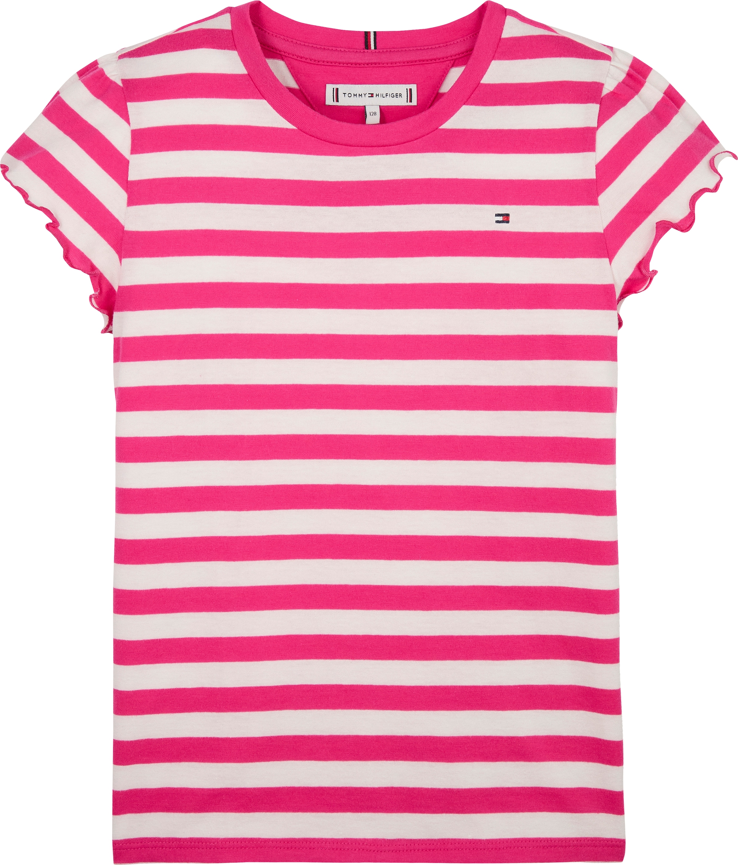 Tommy Hilfiger T-Shirt »ESSENTIAL STRIPE RUFFLE TOP SS« für Kinder bis 16 Jahre, mit gewellter Kante