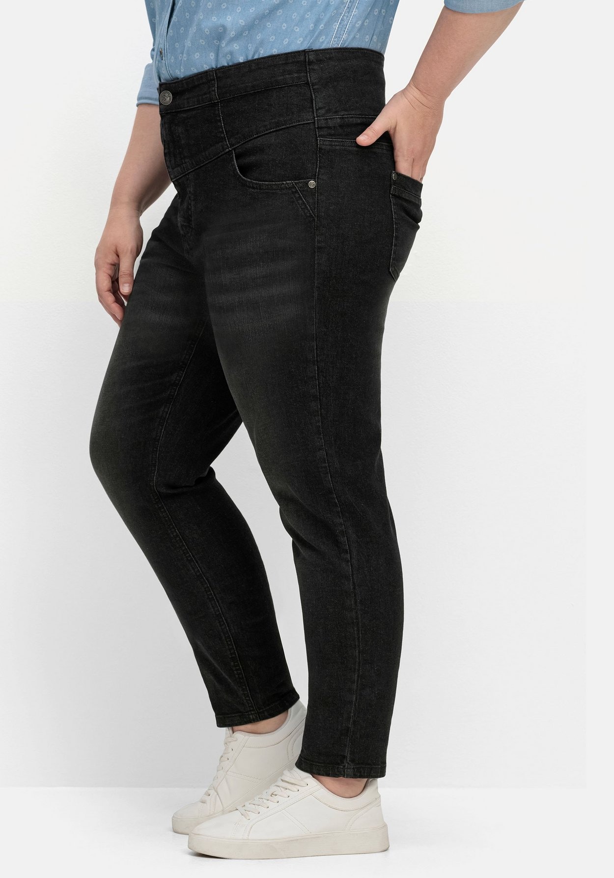 Sheego Stretch-Jeans »Schmale Jeans mit breitem High-Waist-Bund«