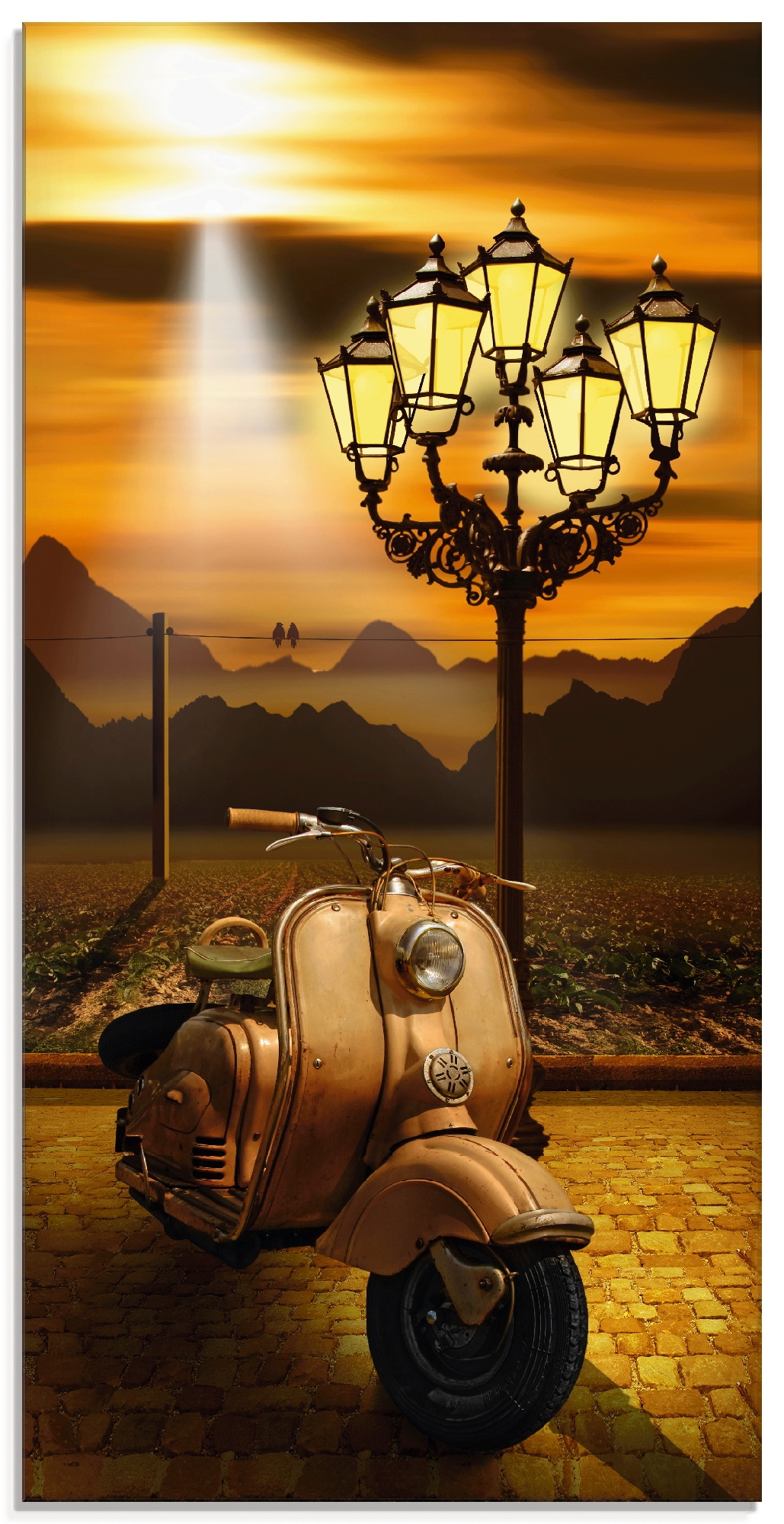 Artland Glasbild »Oldtimer Motorroller romantisch«, Motorräder & Roller, (1 St.), in verschiedenen Größen