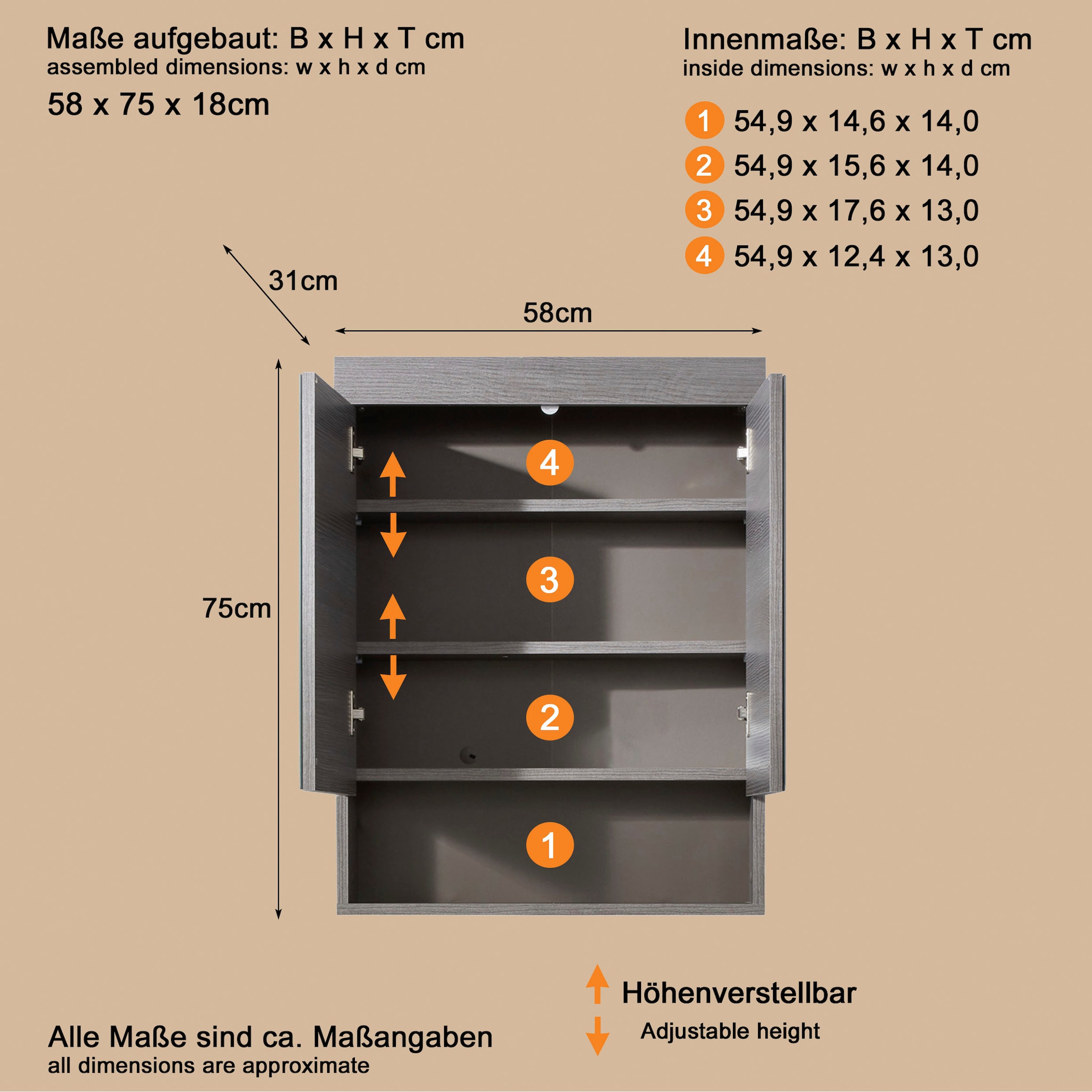 welltime Spiegelschrank »Royan« Spiegelschrank mit 2 Türen & 1 Fach - (B/T/H) 58/18/75 cm