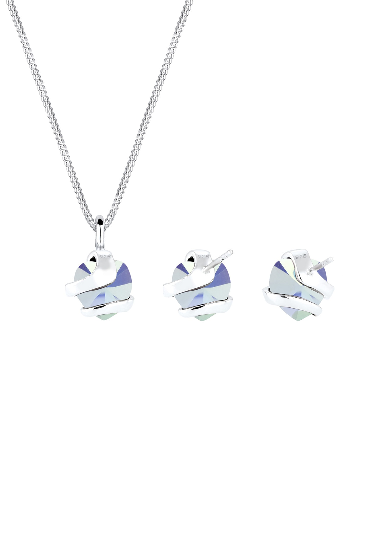Elli Ohrring und Ketten Set »Schmuckset Herz Glamourös Kristalle 925 Silber«
