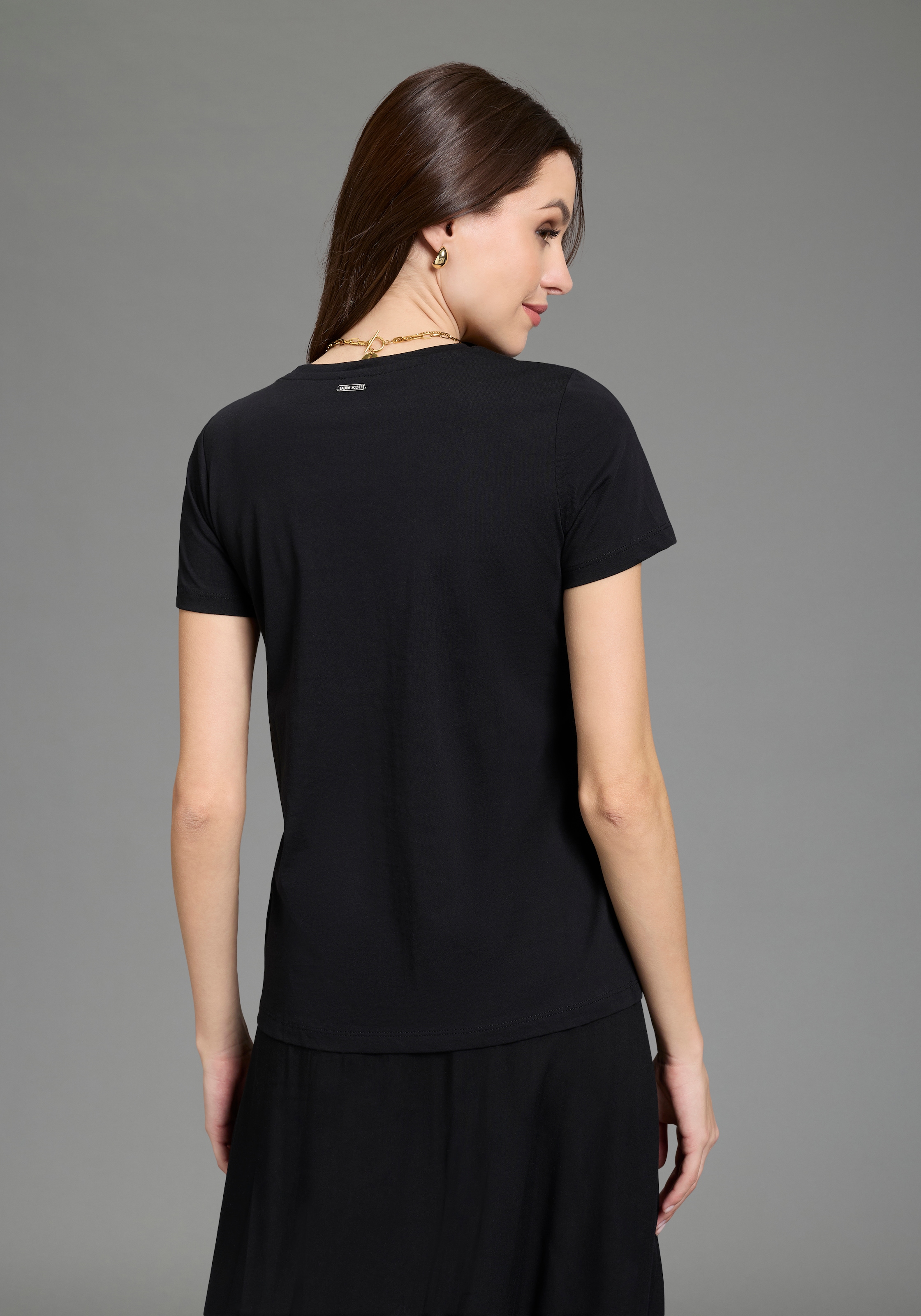 Laura Scott T-Shirt mit Stickerei, schimmernde Optik, moderner Look