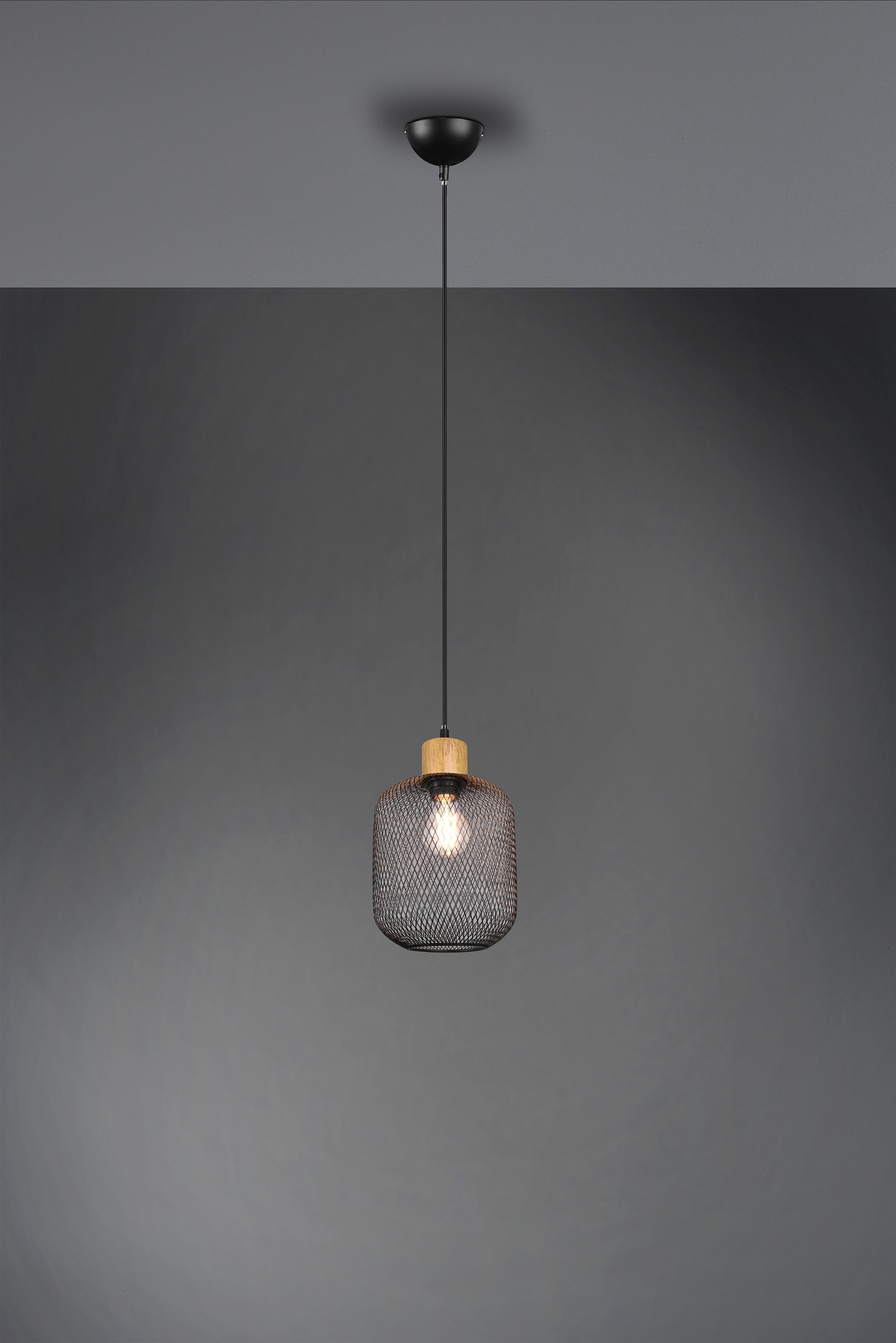 REALITY Leuchten Pendelleuchte »CALIMERO«, 1 flammig, Leuchtmittel E27 | ohne Leuchtmittel, mit Holz-Deko, E27 Leuchtmittel frei wählbar, Ã˜ 18cm, Abhängung 150cm