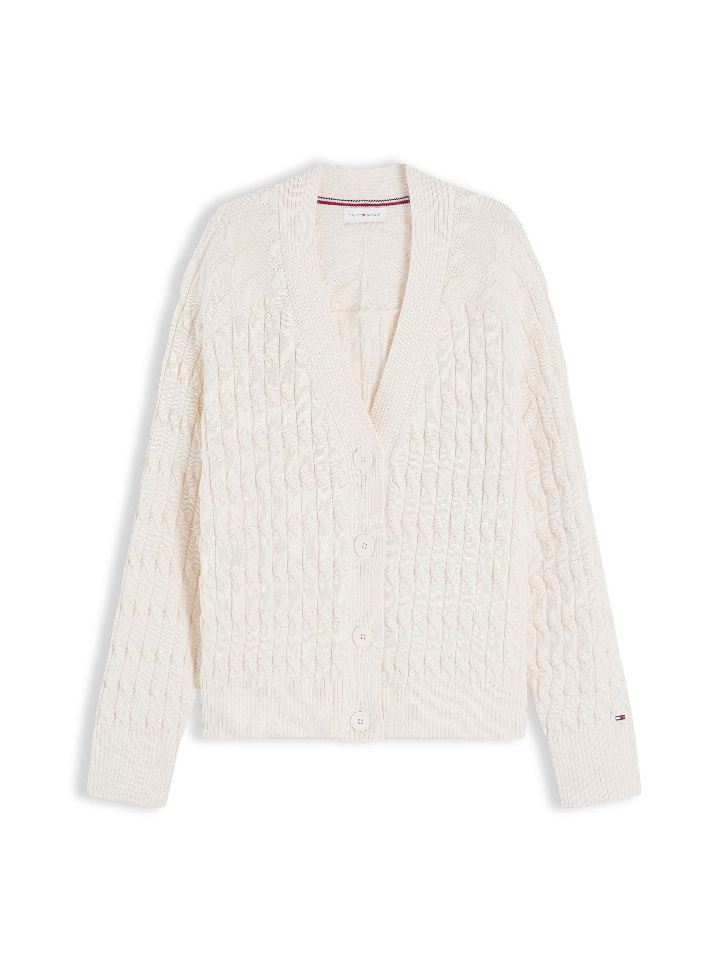 Tommy Hilfiger Strickjacke »MID GG CABLE V-NK LS CARDI« Baumwolle, mit Zopfstrickmuster