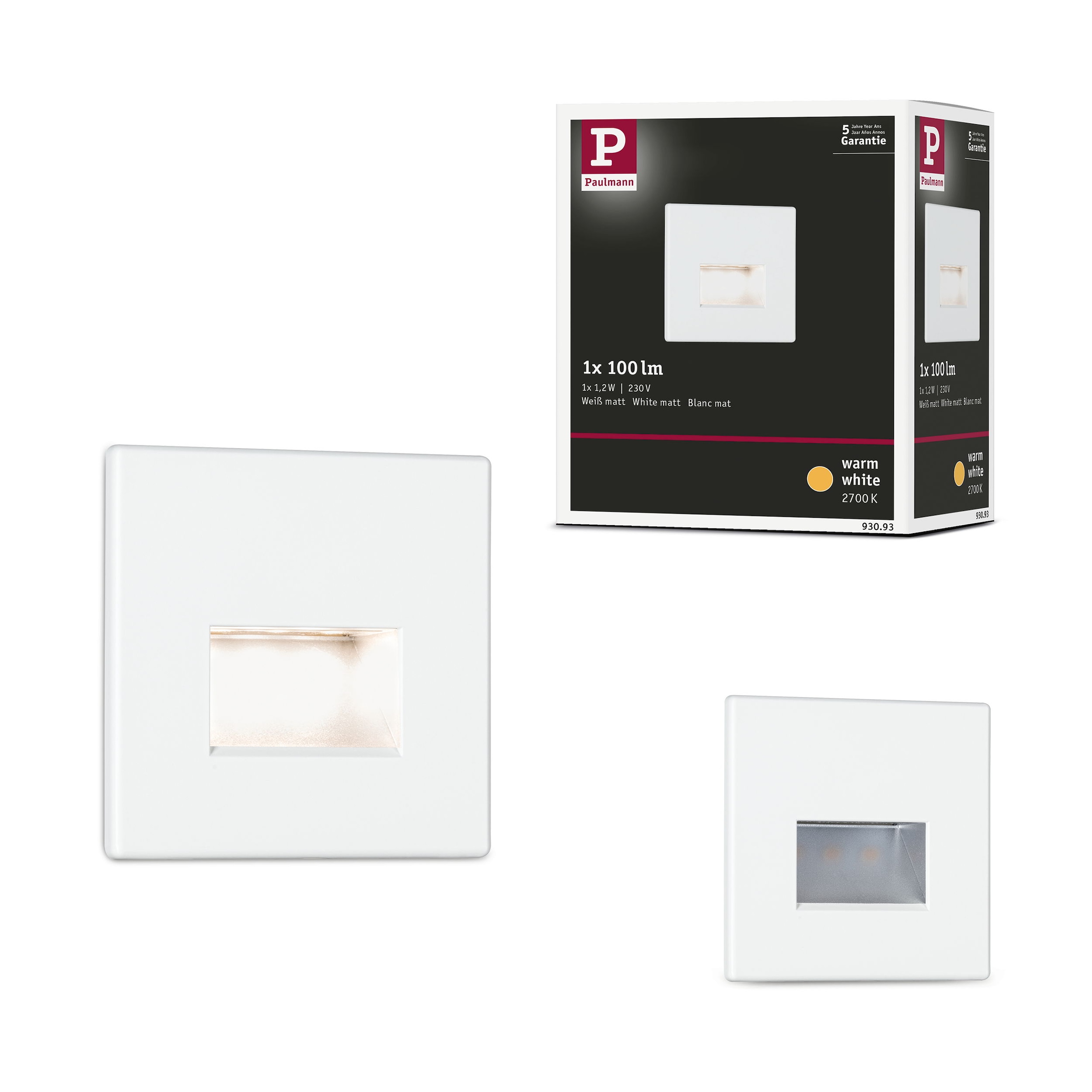 Paulmann LED Einbauleuchte »LED Wandeinbauleuchte Edge Quadro 1,2W 25lm 230V« 1 Stk. Warmweiß