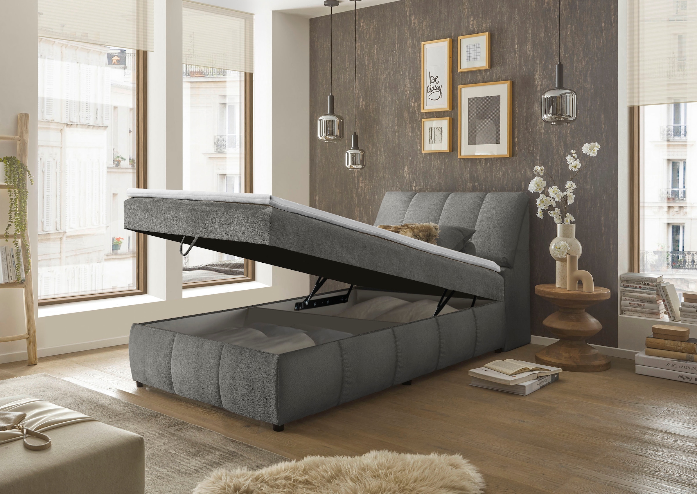 ED EXCITING DESIGN Boxbett »Valencia« inkl. Bettkasten und Stauraum im Kopfteil