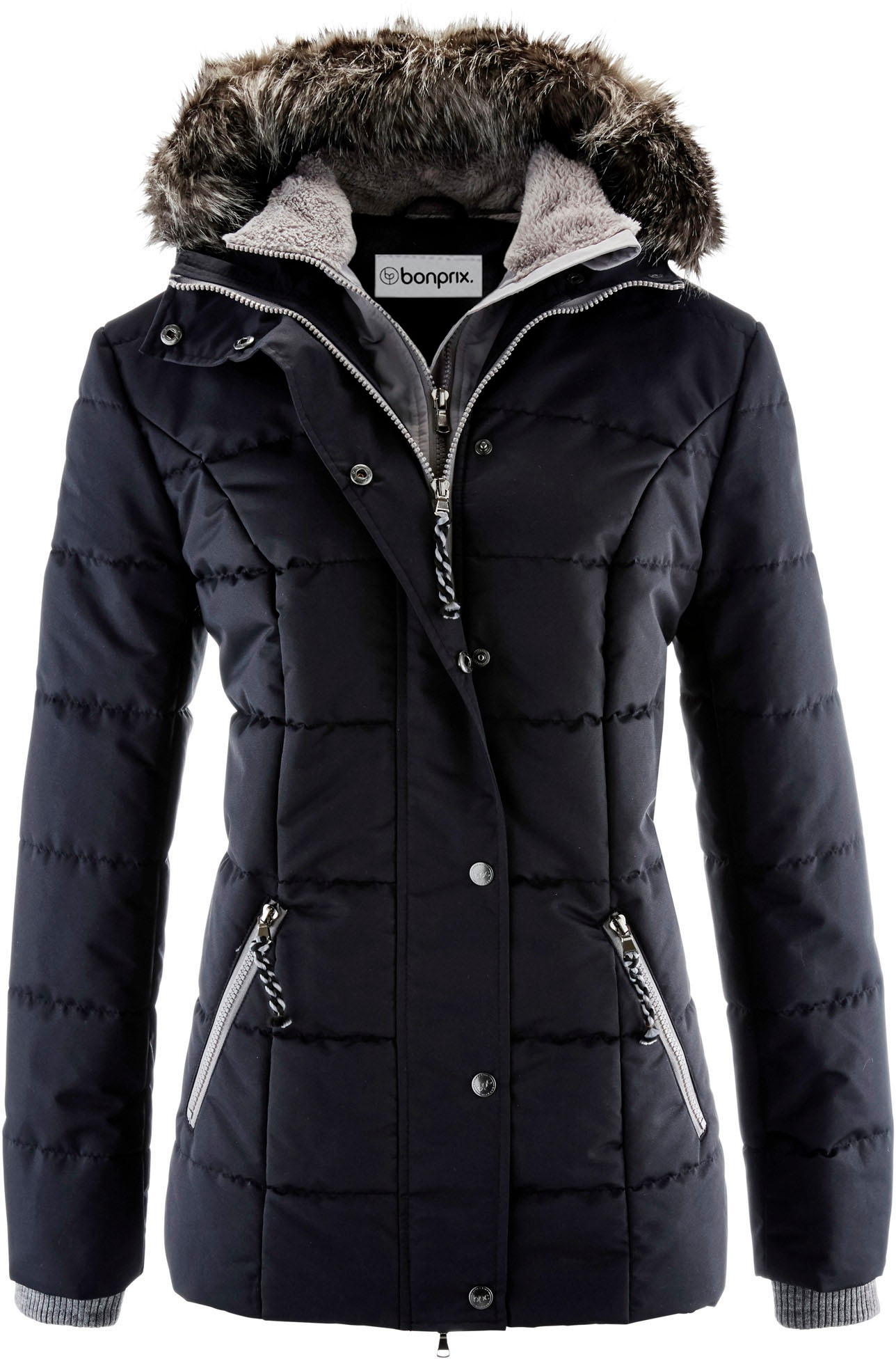 bonprix Winterjacke »Winterjacke in 2-in1 Optik« mit Kapuze mit 2-in-1 Optik, mit integriertem Fleeceeinsatz, Slim fit Passform