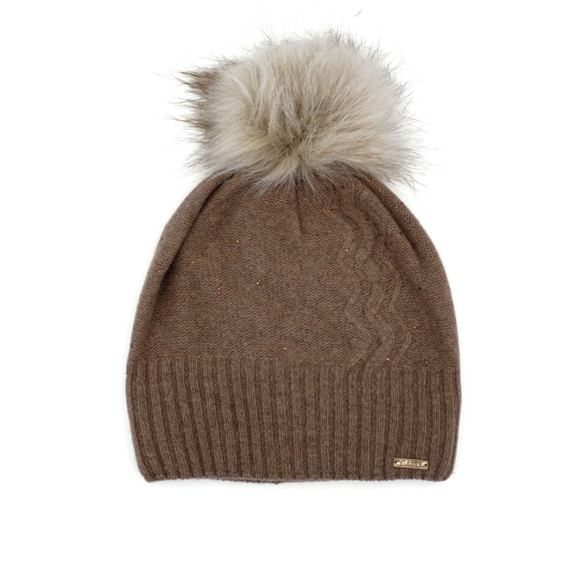 CAPO Strickmütze Mütze, Kaschmir-Wolle-Mischung, Studs, Fake-Fur
