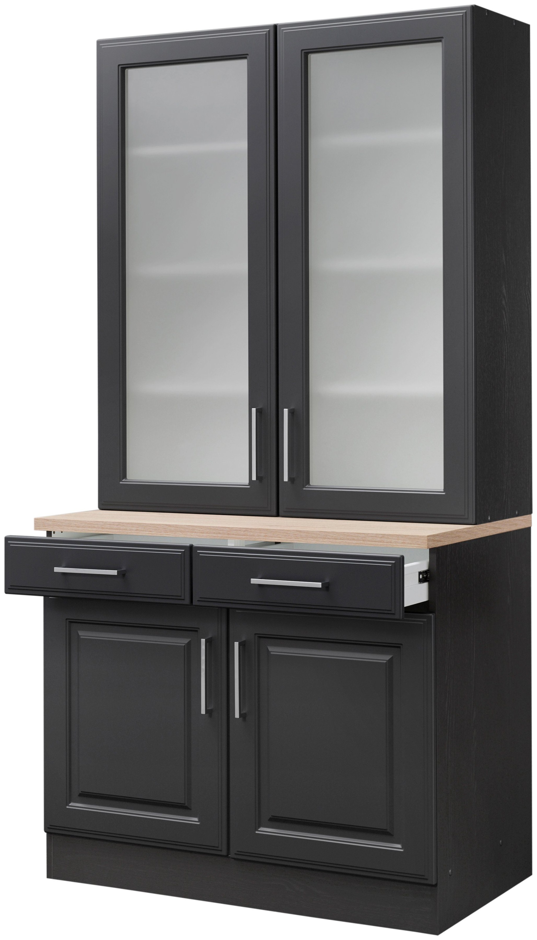KOCHSTATION Küchenbuffet »KS-Stockholm«, hochwertige MDF-Fronten, 2 Glasrahmentüren, 200 cm hoch, viel Stauraum