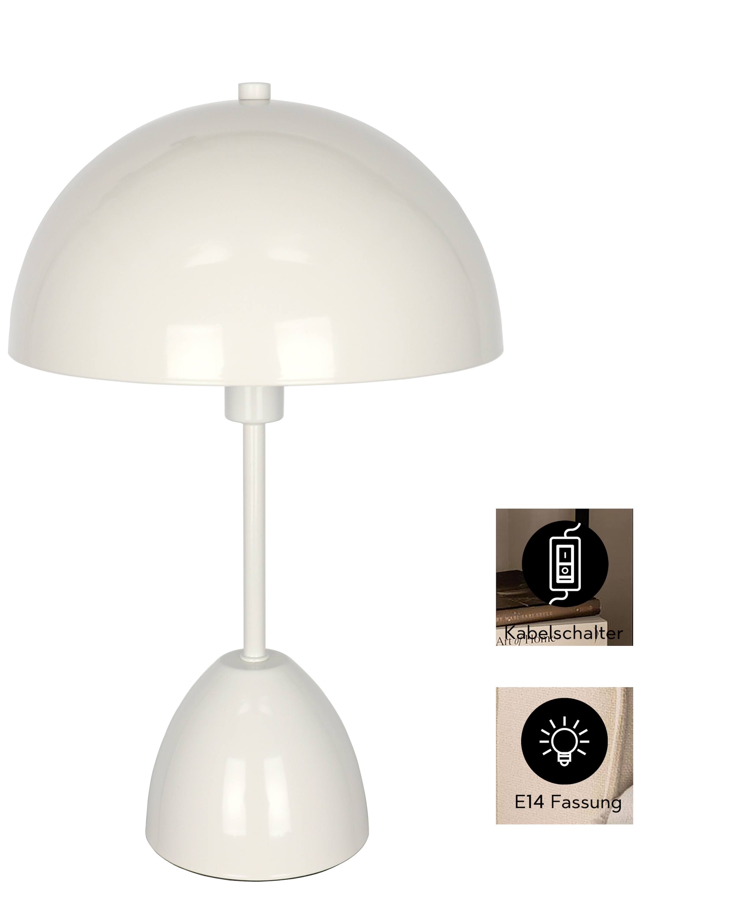OTTO home Tischleuchte »Dorrio« E14 1 Stk. Pilzleuchte standfest Textilkabel blendfreie Nachttischleuchte