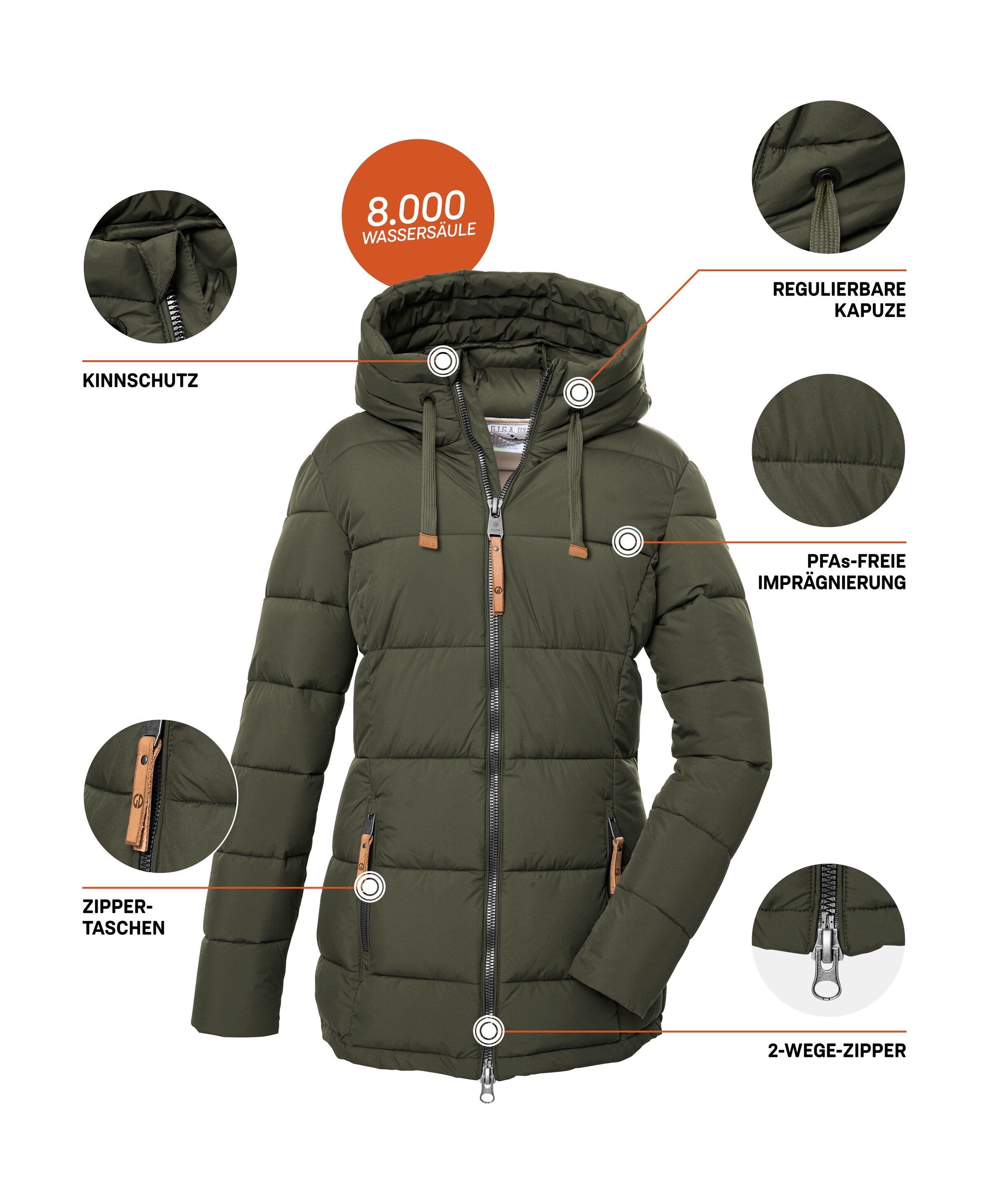 G.I.G.A. DX by killtec Steppjacke »GW 12 WMN QLTD JCKT« Steppjacke: wasserabweisend, atmungsaktiv, hoher Kragen, Kapuze