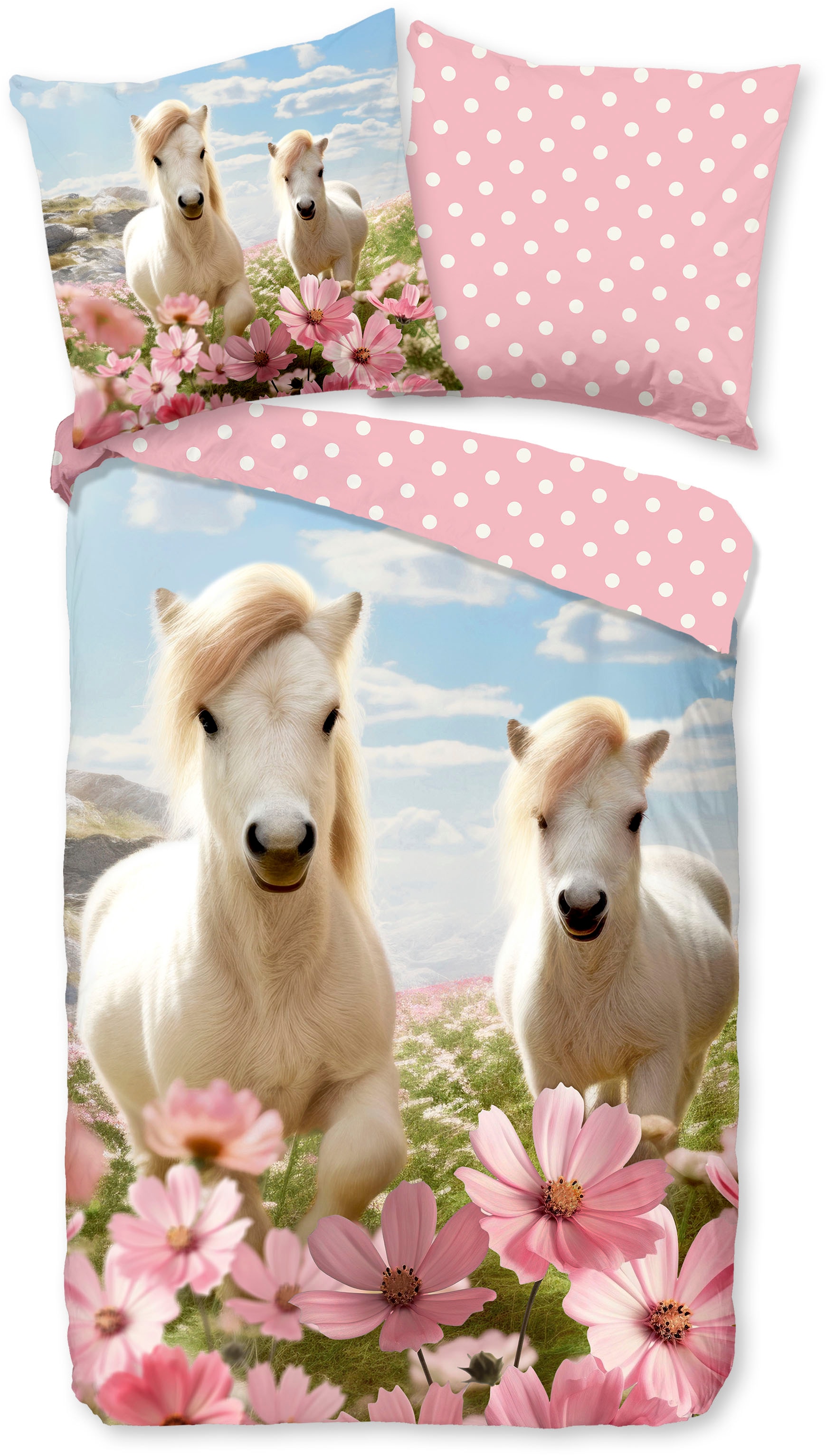 good morning Kinderbettwäsche »Philou«, 100% Baumwolle, 135x200, Wendeoptik, Mädchen, Pferd, Pferde, Blumen