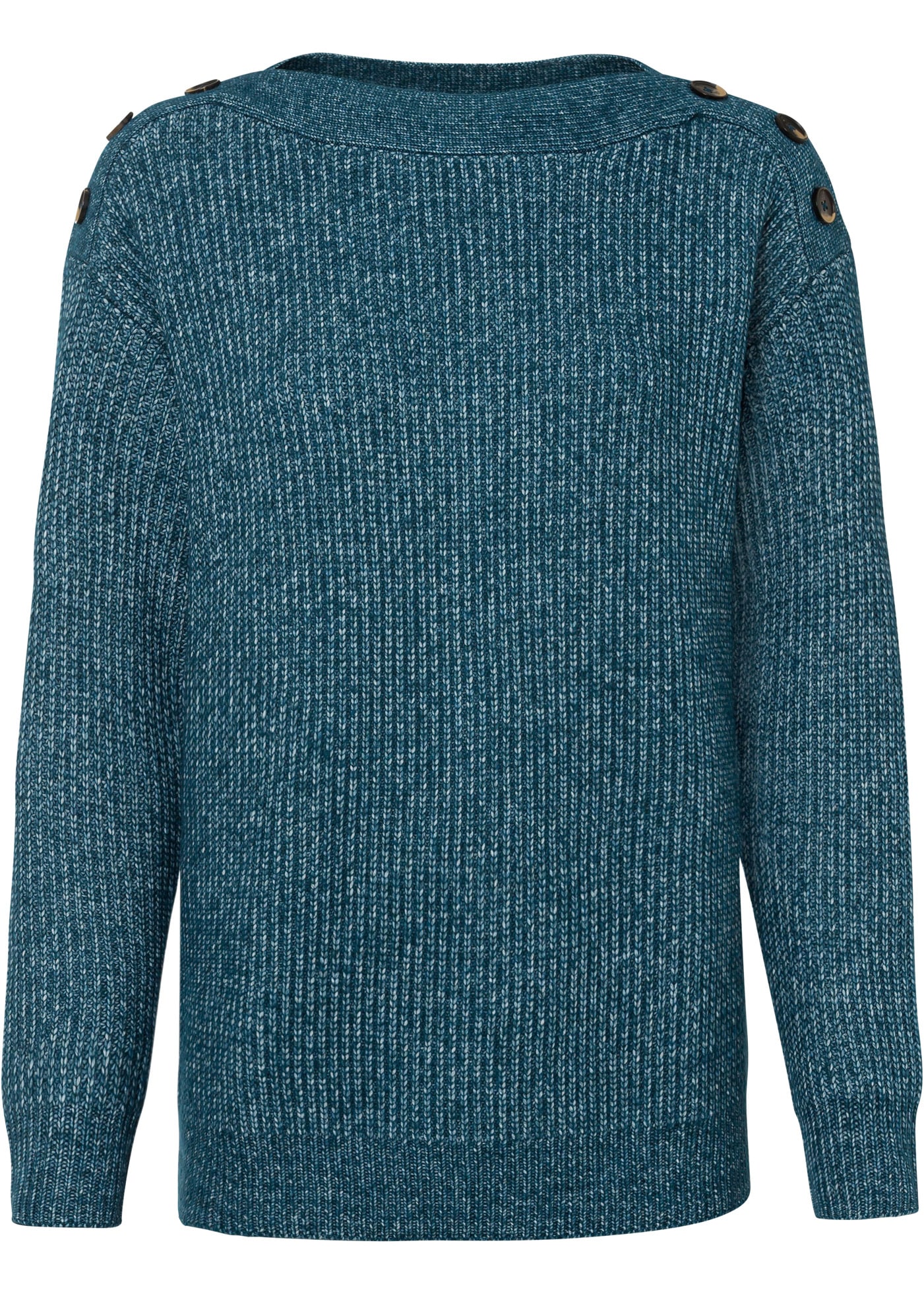 bonprix Strickpullover »Pullover mit Knöpfen« in Melange-Optik, leicht überschnittene Schultern mit Knopfverzierung