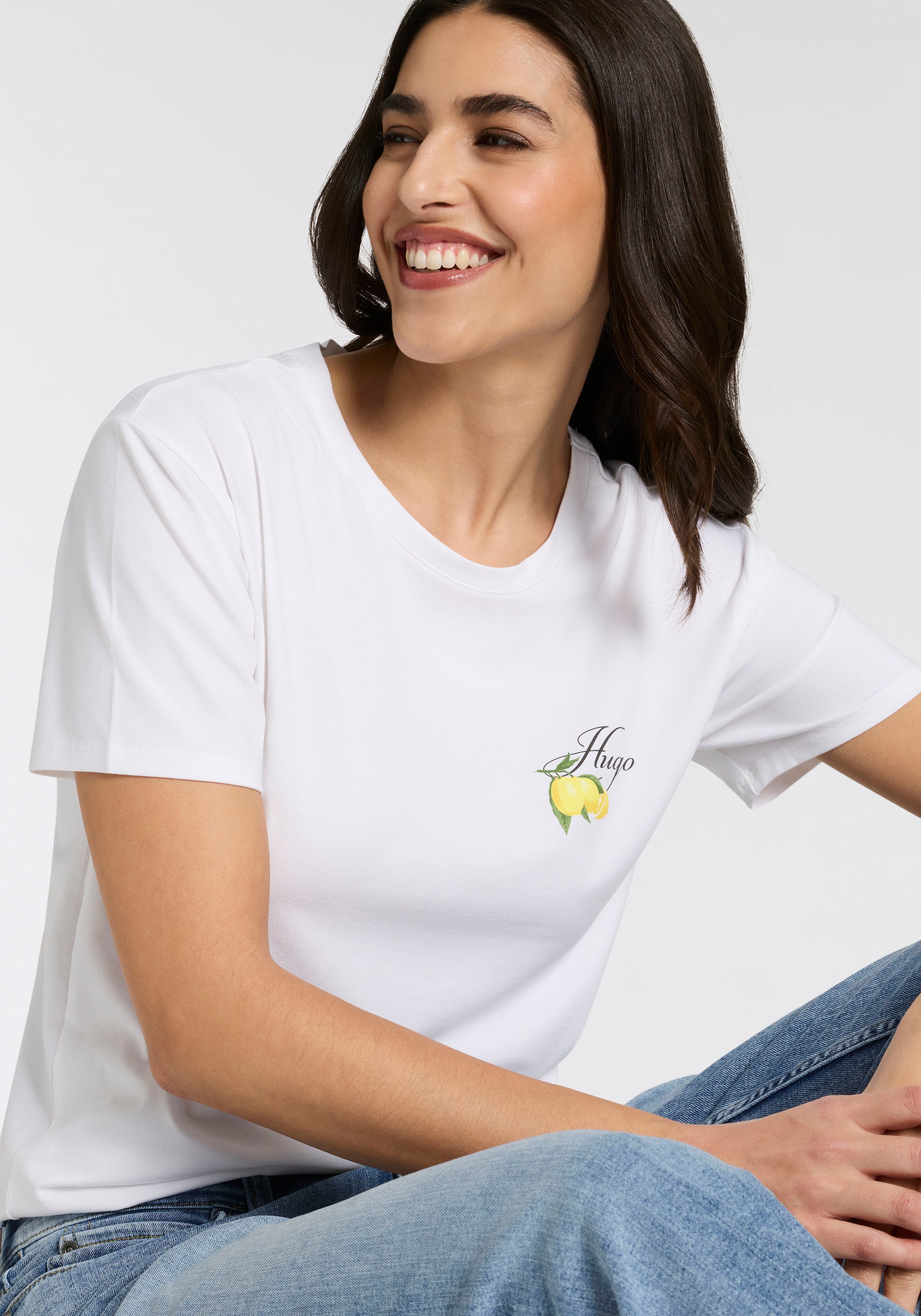 HUGO Underwear Pyjamaoberteil aus Stretch-Jersey mit Logo-Artwork, Rundhals, regular fit