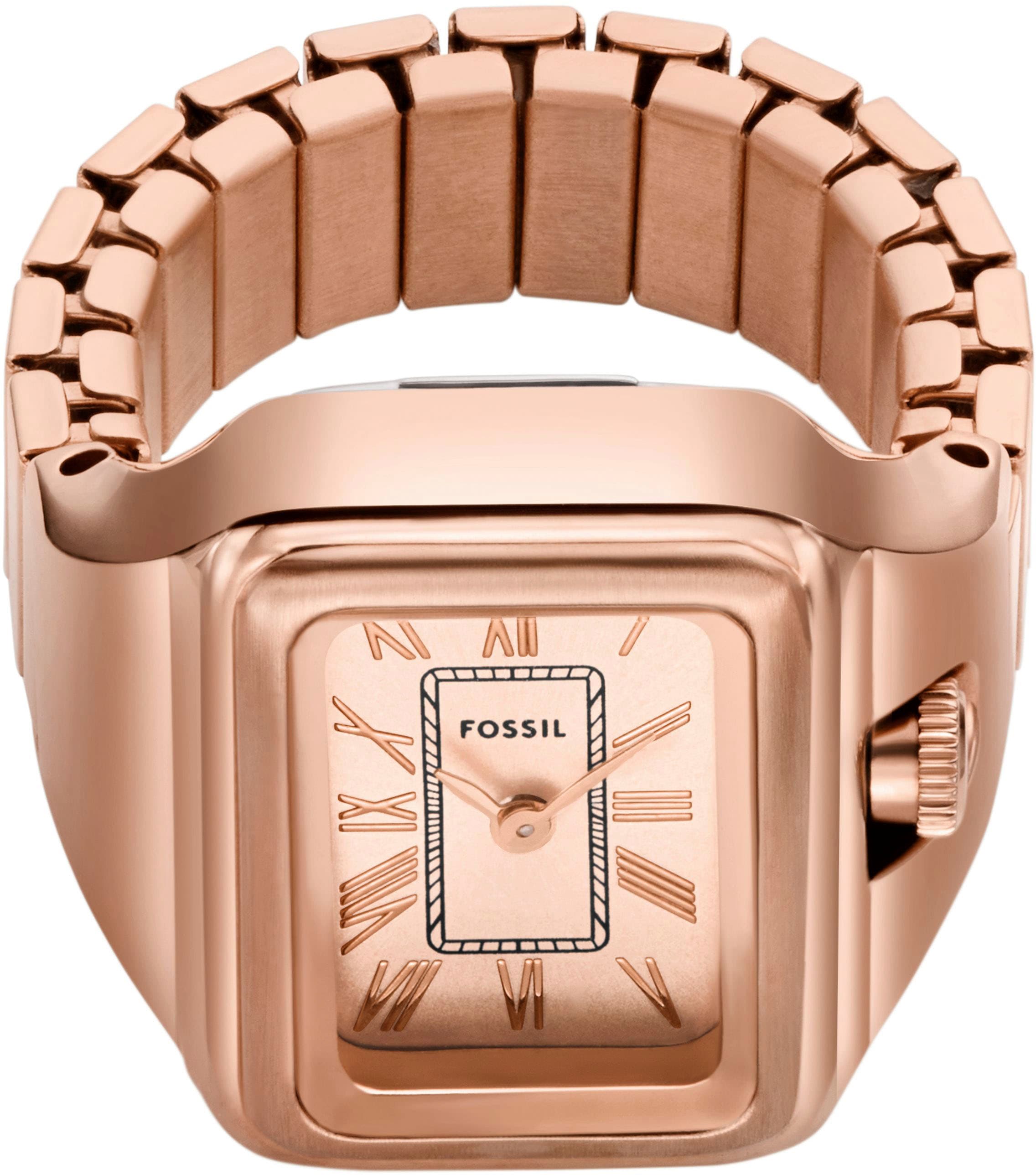 Fossil Uhrenring »RAQUEL WATCH RING«, Quarzuhr, Damenuhr, analog, Edelstahlring, Zugband