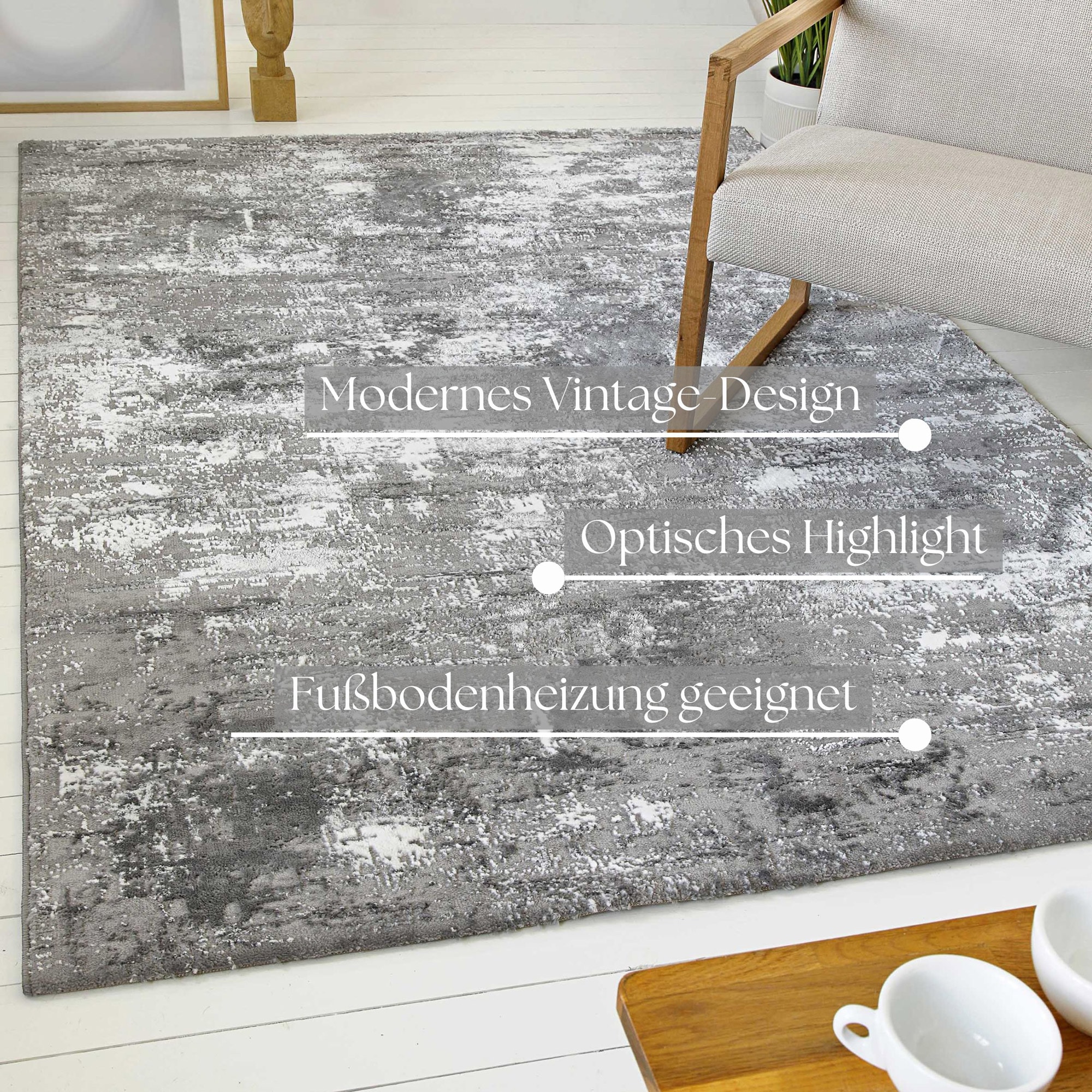 OTTO home Teppich »Aeliana«, rechteckig, 12 mm Höhe, weicher Kurzflor, Hoch Tief, Skandi, Vintage, Wohnzimmer, Schlafzimmer