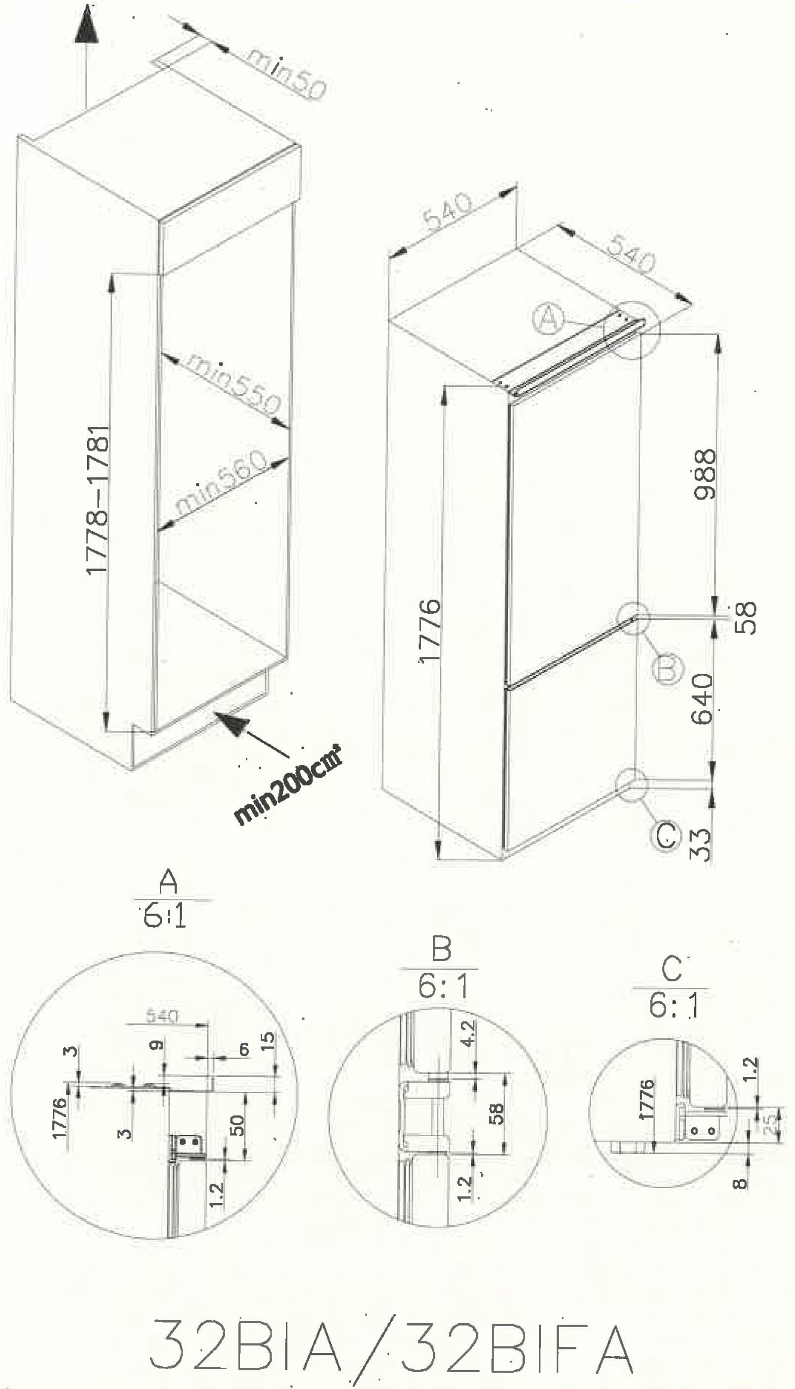 Amica Einbaukühlgefrierkombination, BK313.3AA/EKGC 16177, 177,6 cm hoch, 54,5 cm breit, Sicherheitsglas