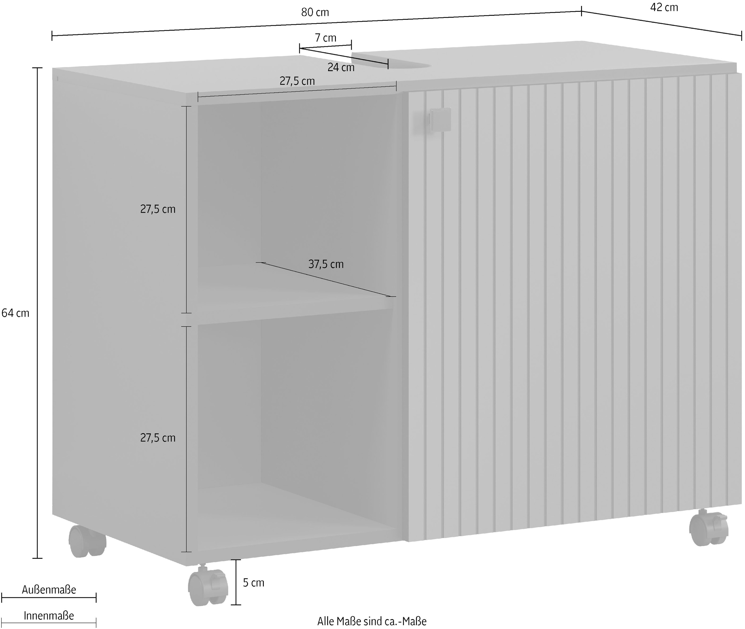 welltime Waschbeckenunterschrank »Amrum« 1 Stk. tlg. Waschtisch auf Rollen - (B/T/H) wahlweise 60-80/42/64 cm