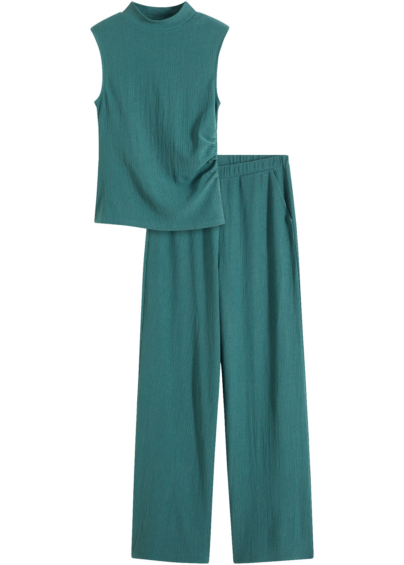 bonprix Overall Set, 2er,  aus Crinklejersey, schmale Passform, ärmellos, im 2er-Set