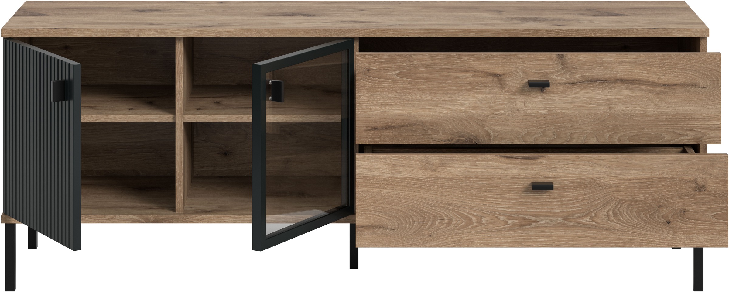 INOSIGN Lowboard »TREVERK, Breite: 154 cm, hochwertige MDF-Front schwarz tiefzieh« 1 Stk. tlg. Lowboard, Wohnzimmer, Esszimmer