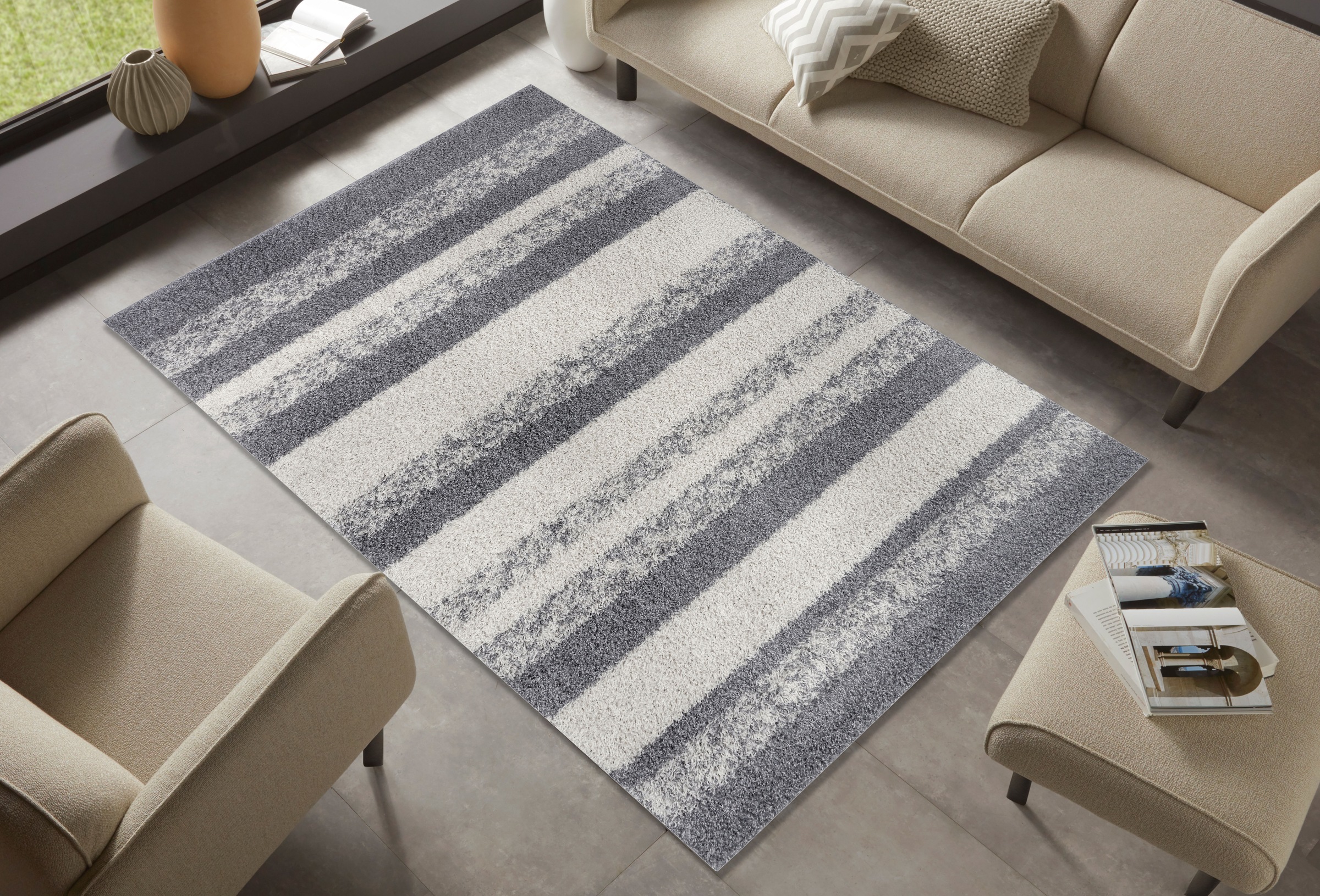 Home affaire Hochflor-Teppich »Nelson«, rechteckig, 30 mm Höhe, Design Shaggy, Streifen Design, Boho Look, Robust, Pflegeleicht