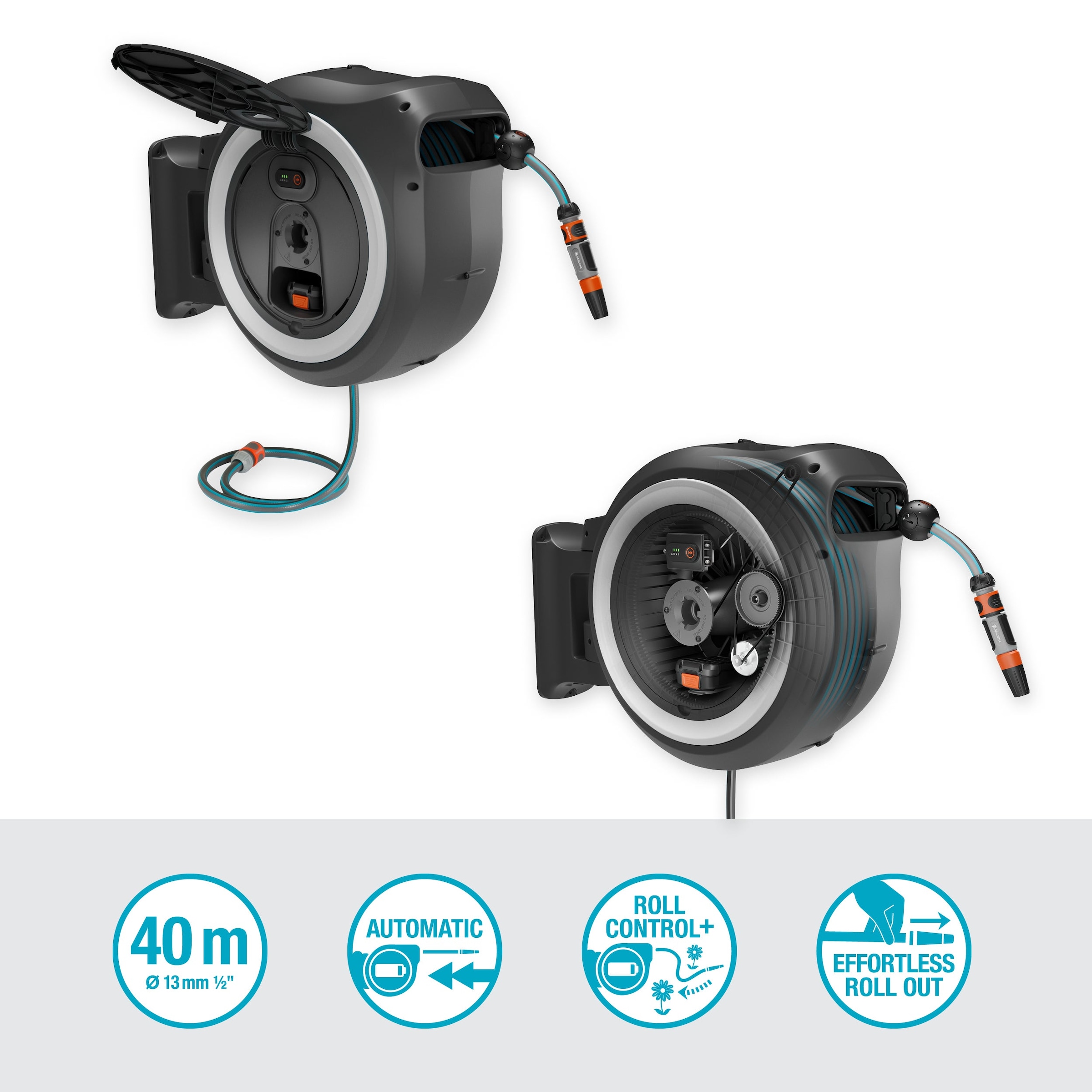 GARDENA Schlauchbox »PowerRoll XXL 18V P4A Ready-To-Use Set« innovative, mit Funkfernsteuerung, Inkl. Akku und Ladegerät