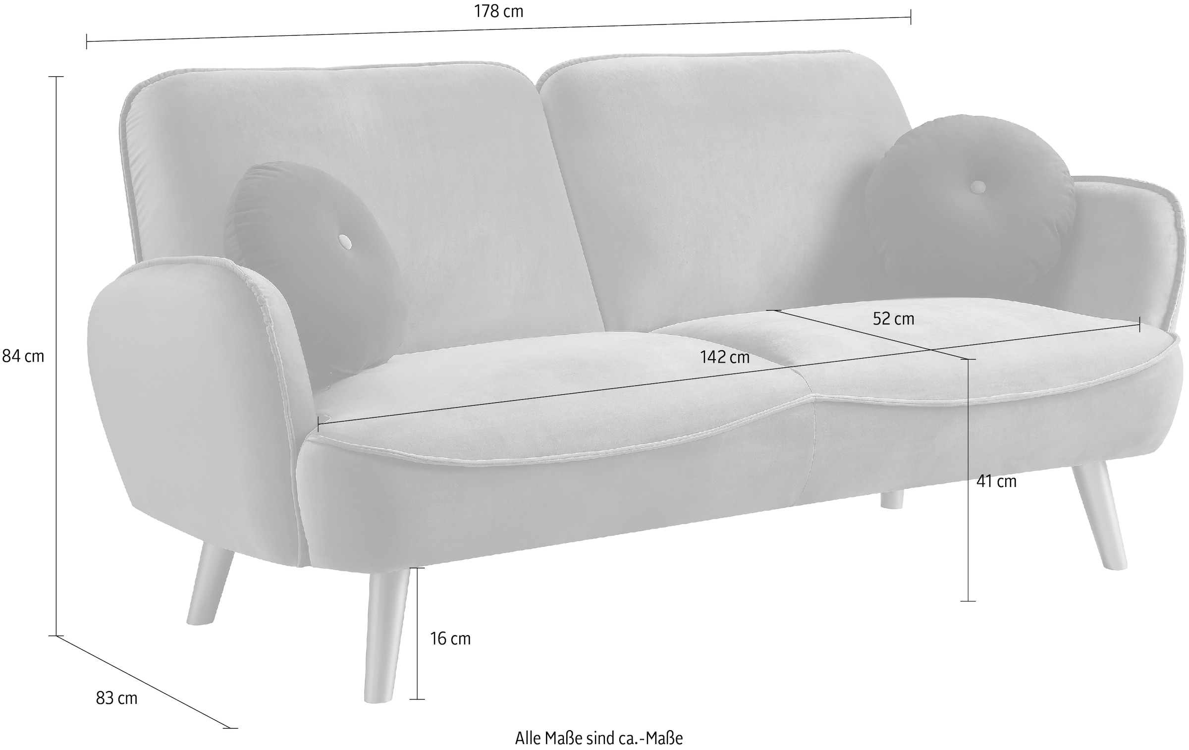 ATLANTIC home collection 3-Sitzer »Ben«, mit Welleunterfederung,inkl. 2 Dekokissen, goldenen Massivholzfüßen