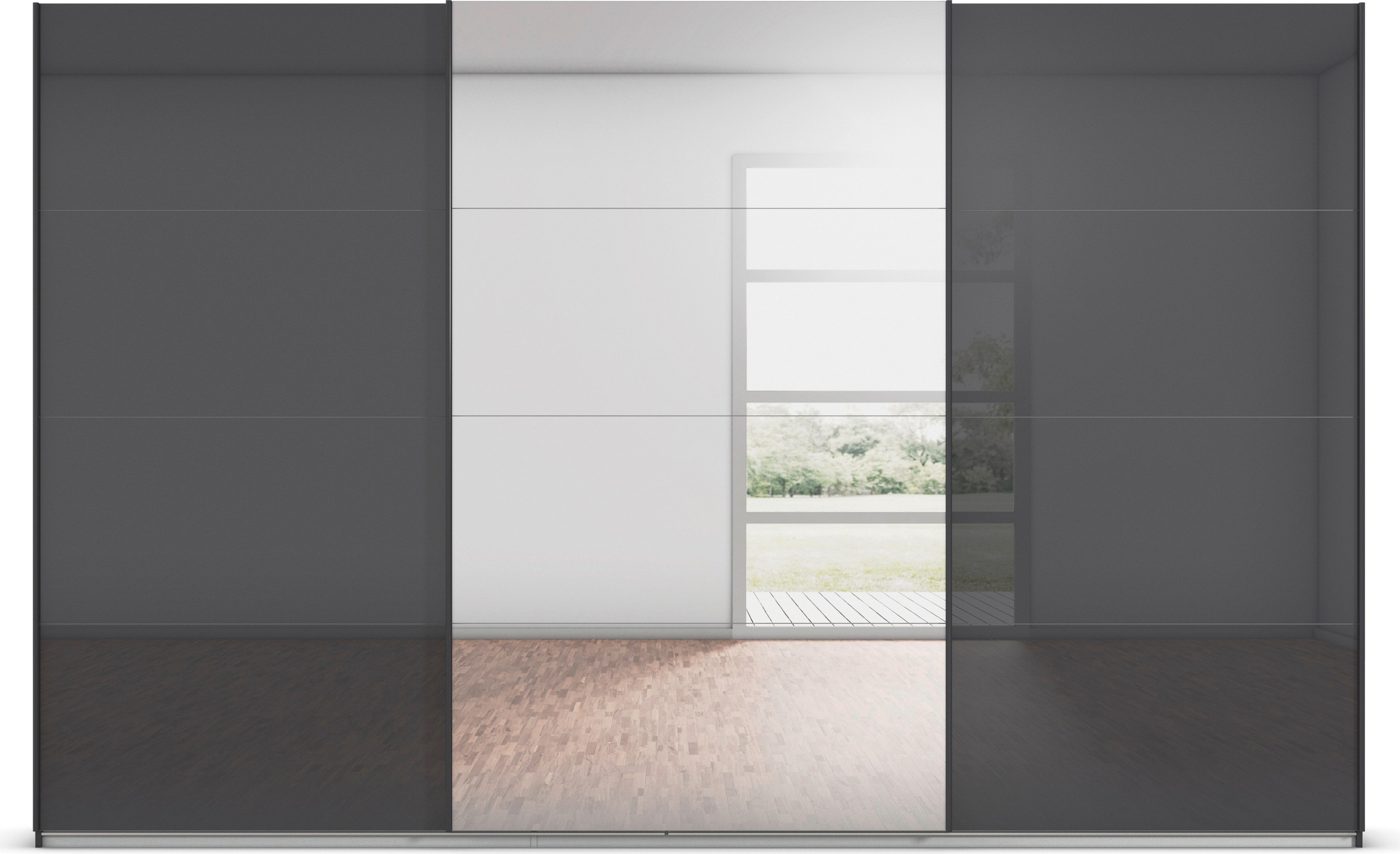 rauch Schwebetürenschrank »Kleiderschrank Kleiderschränke Schrank Garderobe AGORDO mit Glasfront«, durchdachte Innenausstattung, in 4 Breiten und 2 Höhen MADE IN GERMANY
