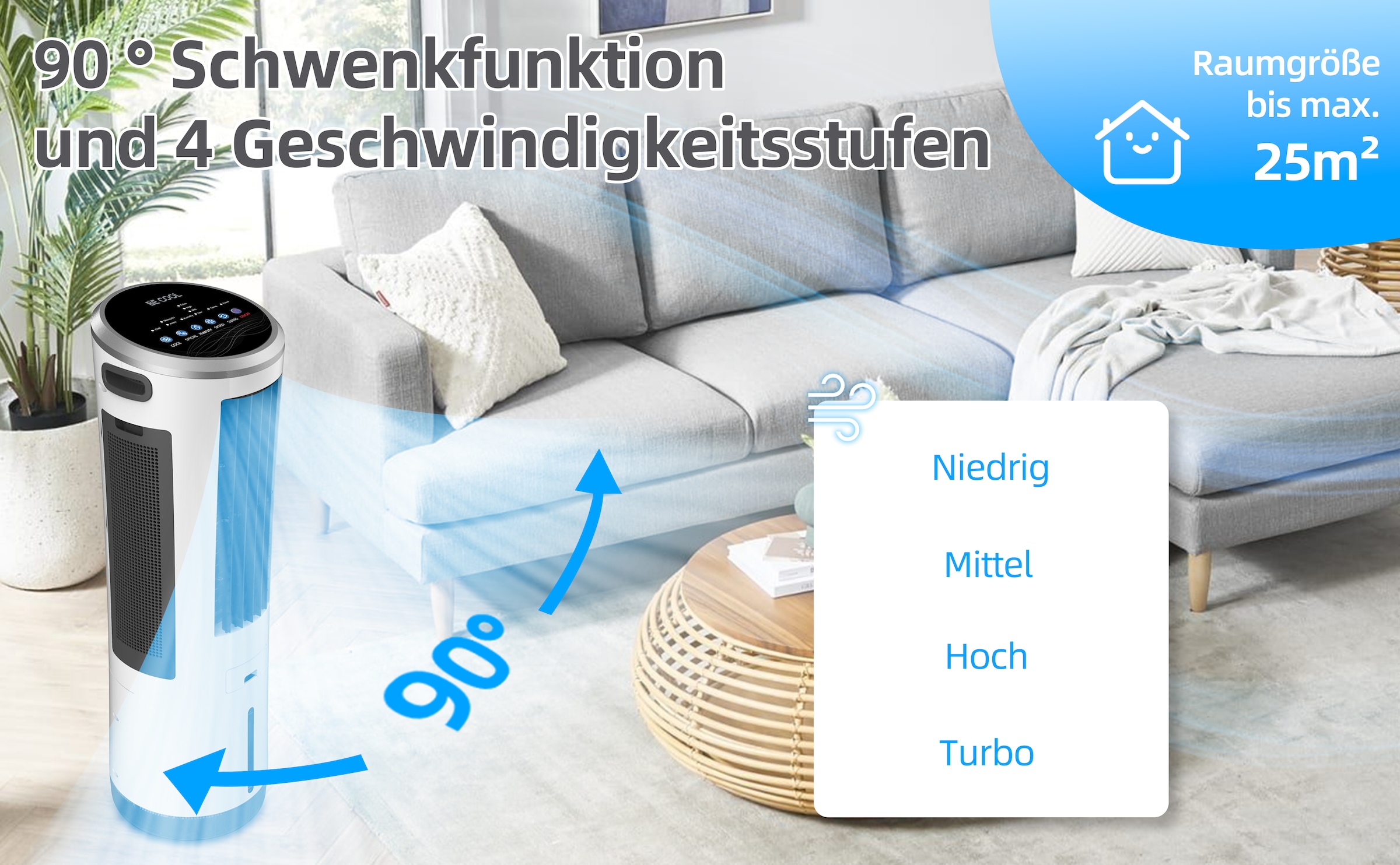 be cool Ventilatorkombigerät »Luftkühler mit Mückenabwehr 18l BC18AC2301IKF weiß/grau«, Mückenabwehr, Luftfeuchtigkeitskontrolle, Fernbedienung